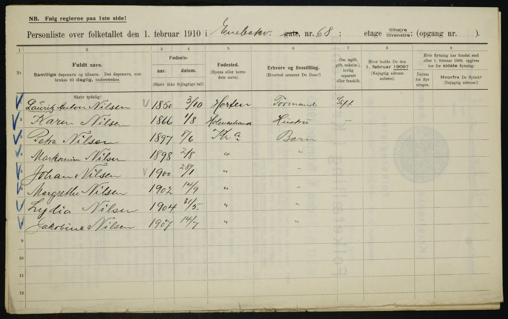 OBA, Municipal Census 1910 for Kristiania, 1910, p. 19681