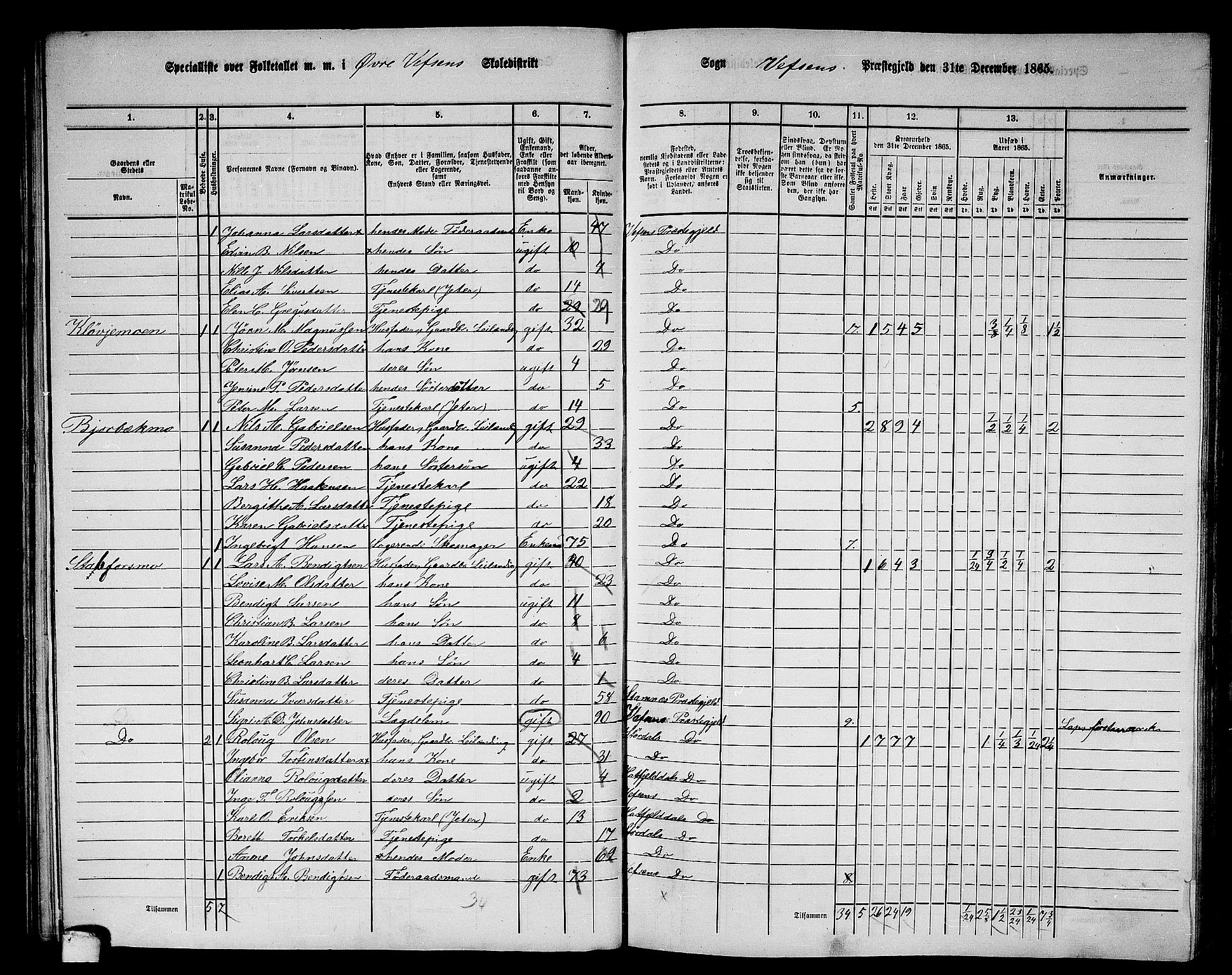 RA, 1865 census for Vefsn, 1865, p. 115