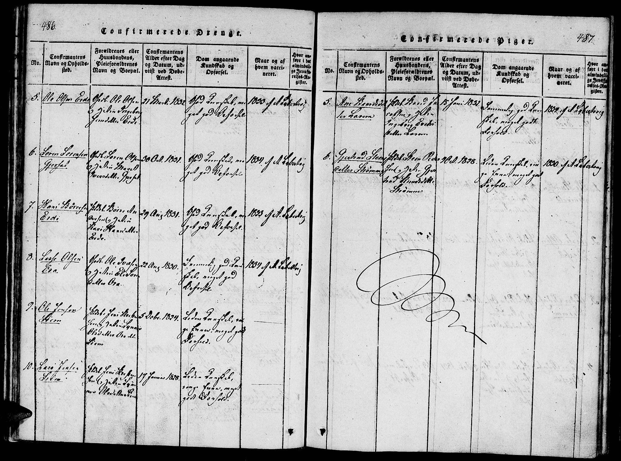 Ministerialprotokoller, klokkerbøker og fødselsregistre - Møre og Romsdal, SAT/A-1454/542/L0551: Parish register (official) no. 542A01, 1818-1853, p. 486-487