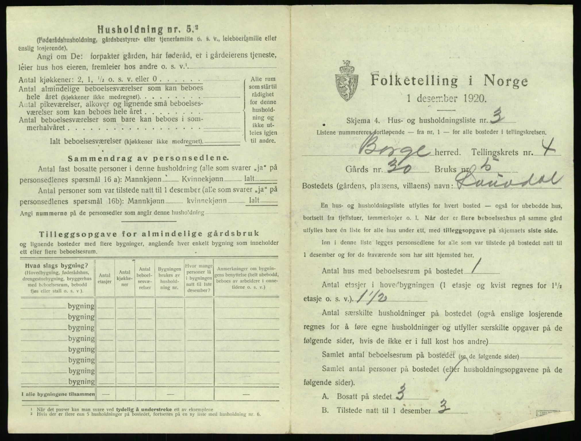 SAT, 1920 census for Borge, 1920, p. 451