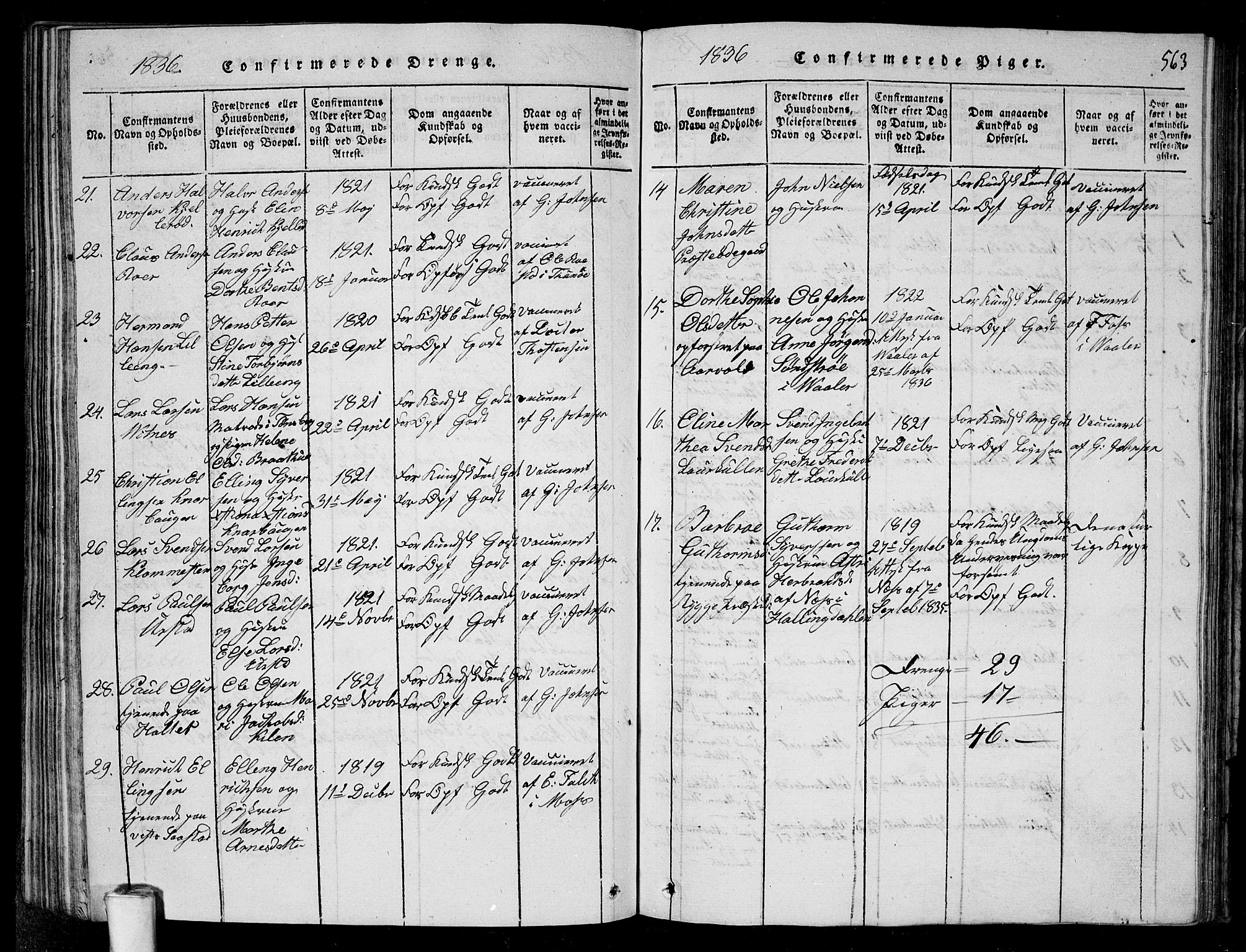 Rygge prestekontor Kirkebøker, AV/SAO-A-10084b/G/Ga/L0001: Parish register (copy) no. 1, 1814-1871, p. 562-563