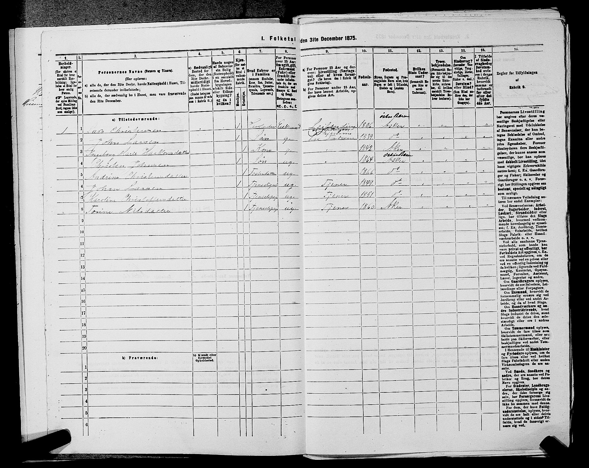 RA, 1875 census for 0220P Asker, 1875, p. 1918