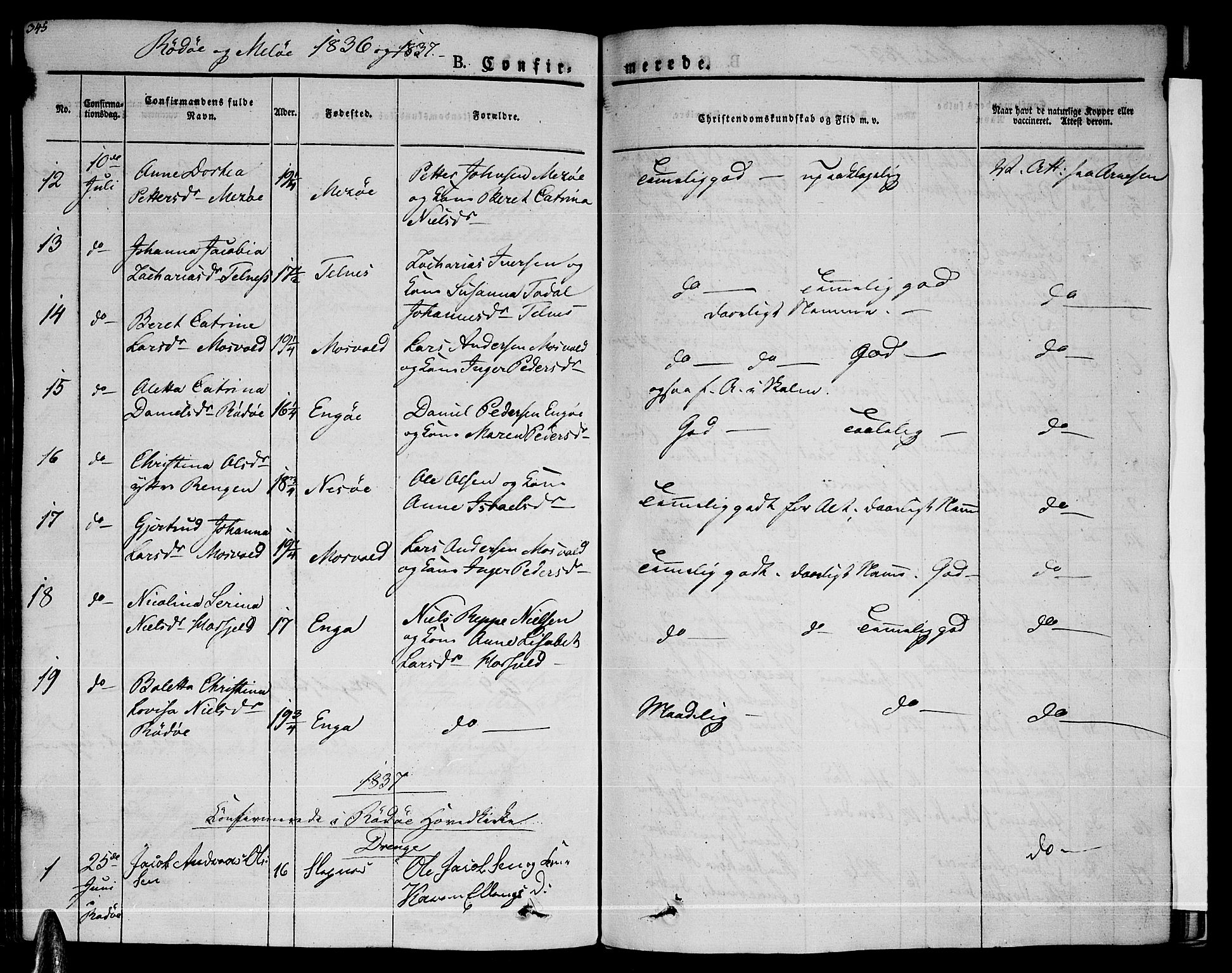 Ministerialprotokoller, klokkerbøker og fødselsregistre - Nordland, AV/SAT-A-1459/841/L0598: Parish register (official) no. 841A06 /1, 1825-1844, p. 345