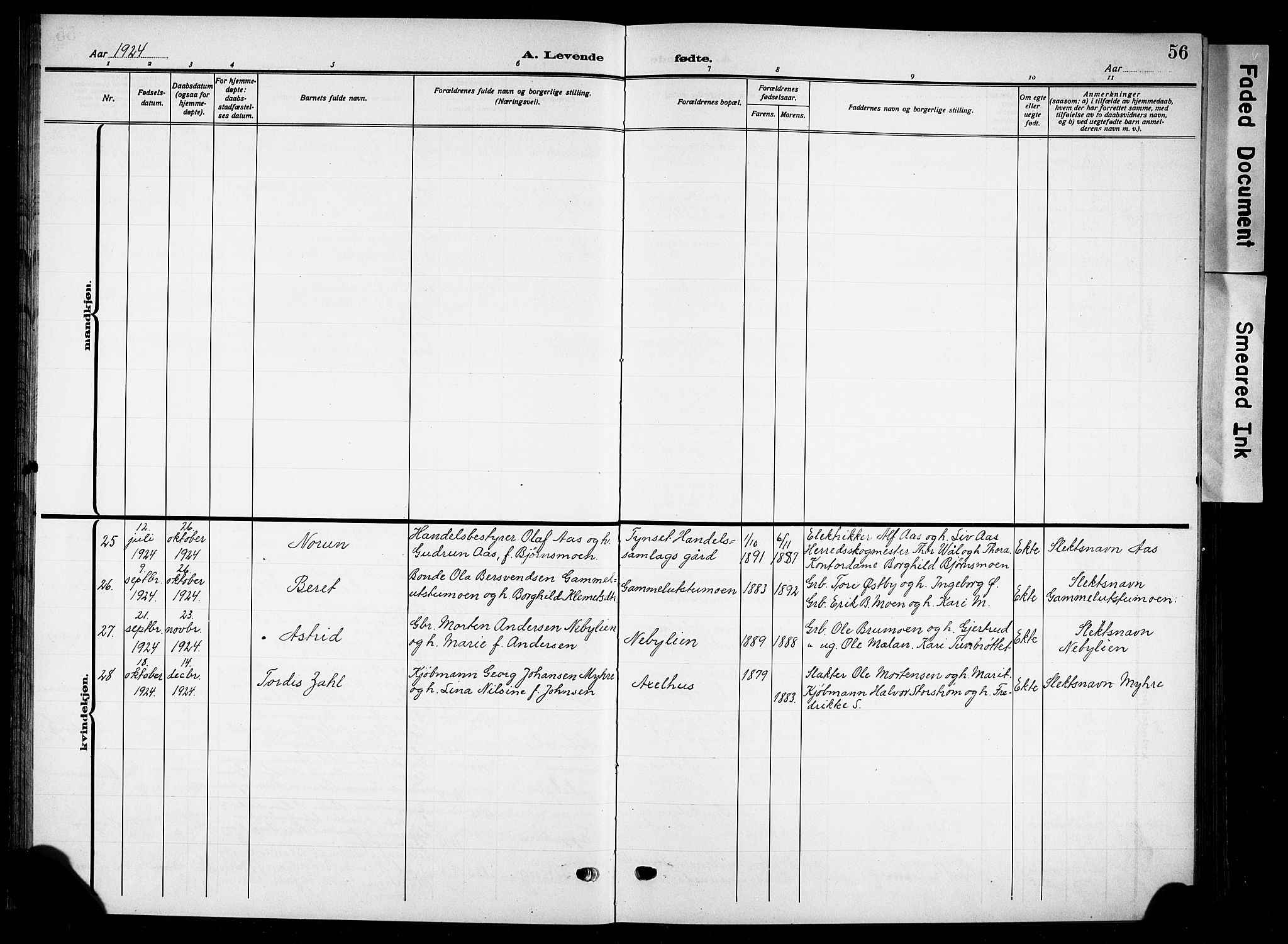 Tynset prestekontor, AV/SAH-PREST-058/H/Ha/Hab/L0011: Parish register (copy) no. 11, 1915-1930, p. 56