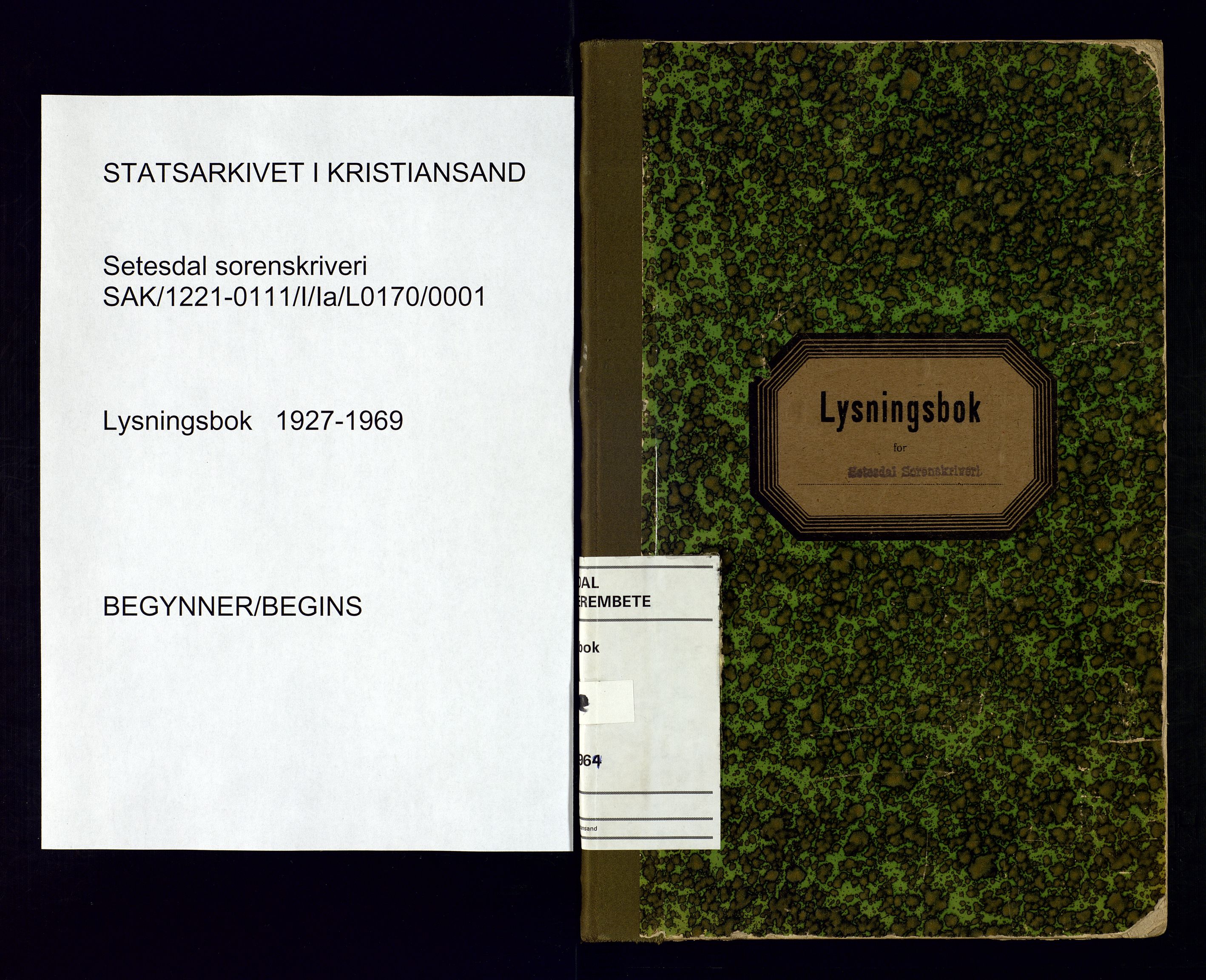 Setesdal  sorenskriveri - 2, AV/SAK-1221-0111/I/Ia/L0001/0001: Lysninger og vigsel / Lysningsbok, 1927-1969