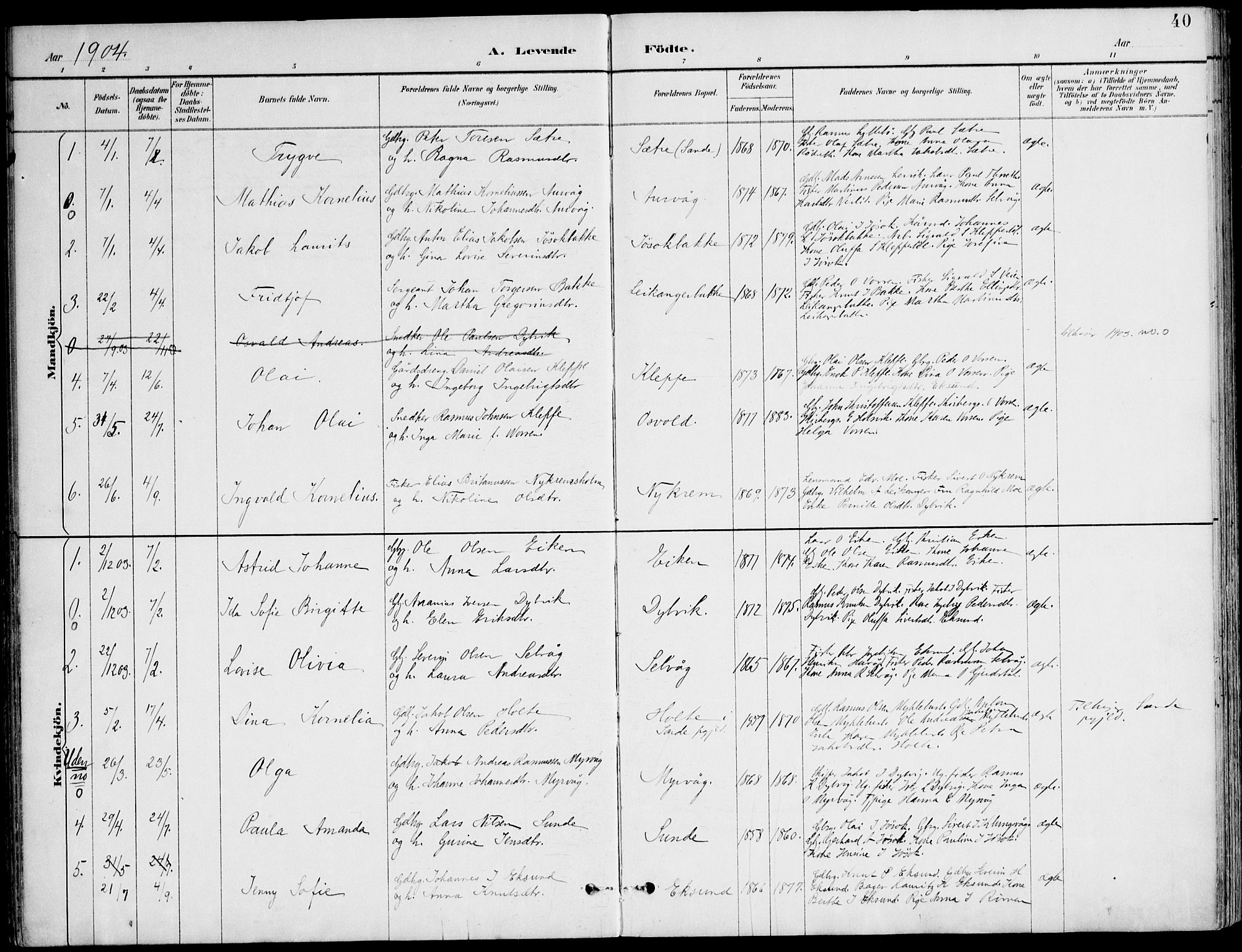 Ministerialprotokoller, klokkerbøker og fødselsregistre - Møre og Romsdal, AV/SAT-A-1454/508/L0095: Parish register (official) no. 508A02, 1887-1920, p. 40