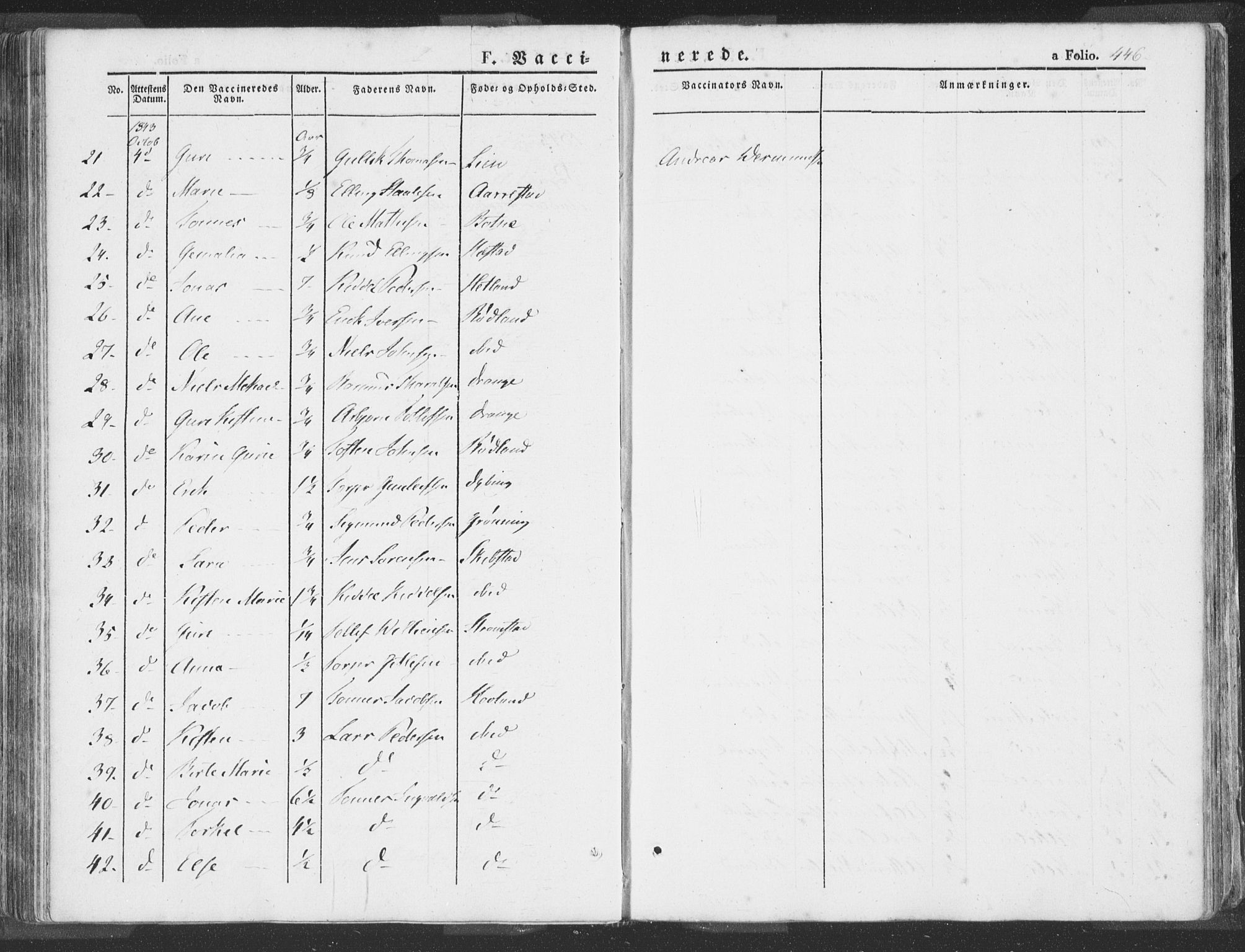 Helleland sokneprestkontor, AV/SAST-A-101810: Parish register (official) no. A 6.2, 1834-1863, p. 446