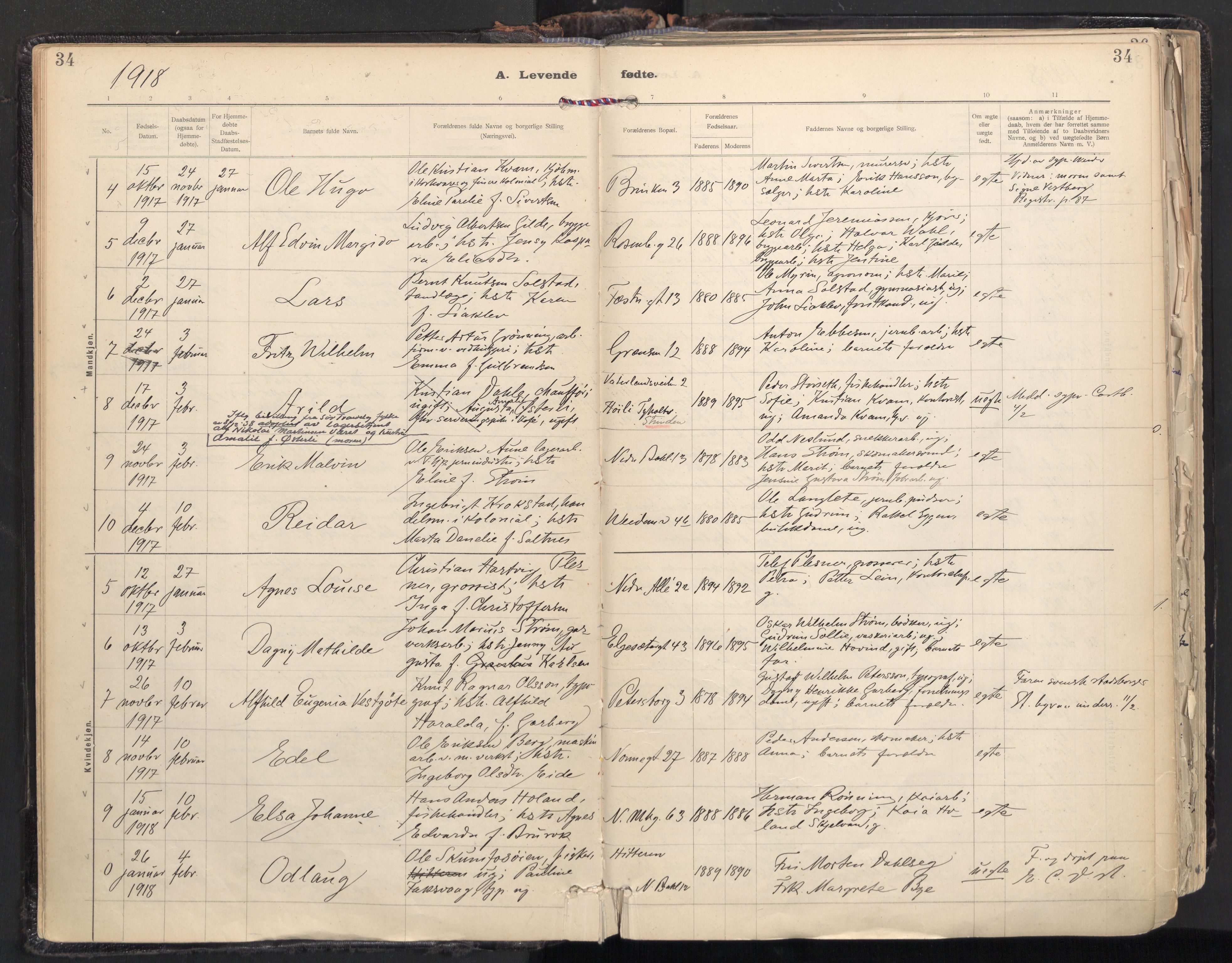 Ministerialprotokoller, klokkerbøker og fødselsregistre - Sør-Trøndelag, SAT/A-1456/604/L0205: Parish register (official) no. 604A25, 1917-1932, p. 34