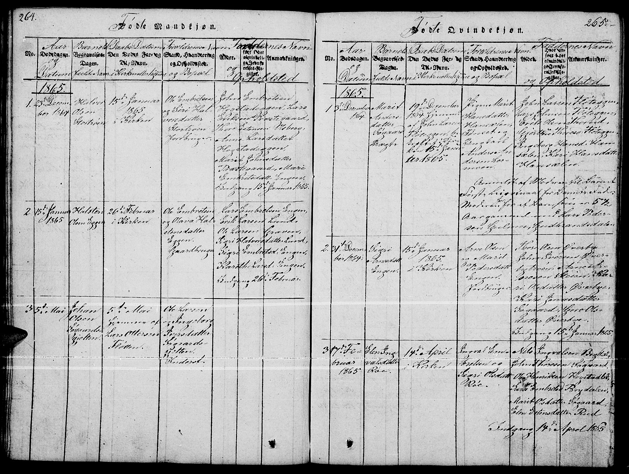 Tynset prestekontor, SAH/PREST-058/H/Ha/Hab/L0004: Parish register (copy) no. 4, 1814-1879, p. 264-265