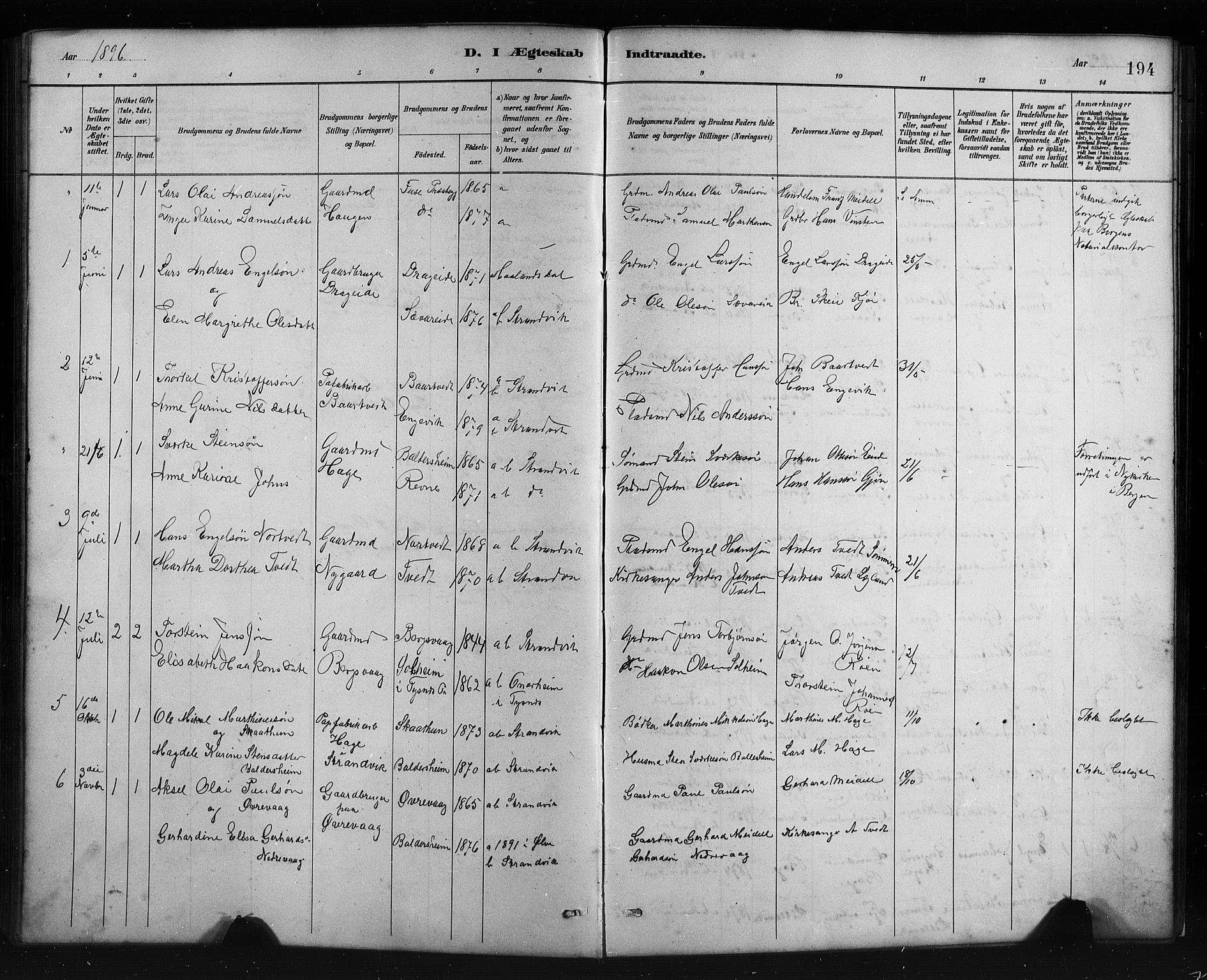 Fusa sokneprestembete, SAB/A-75401/H/Hab: Parish register (copy) no. C 2, 1886-1926, p. 194