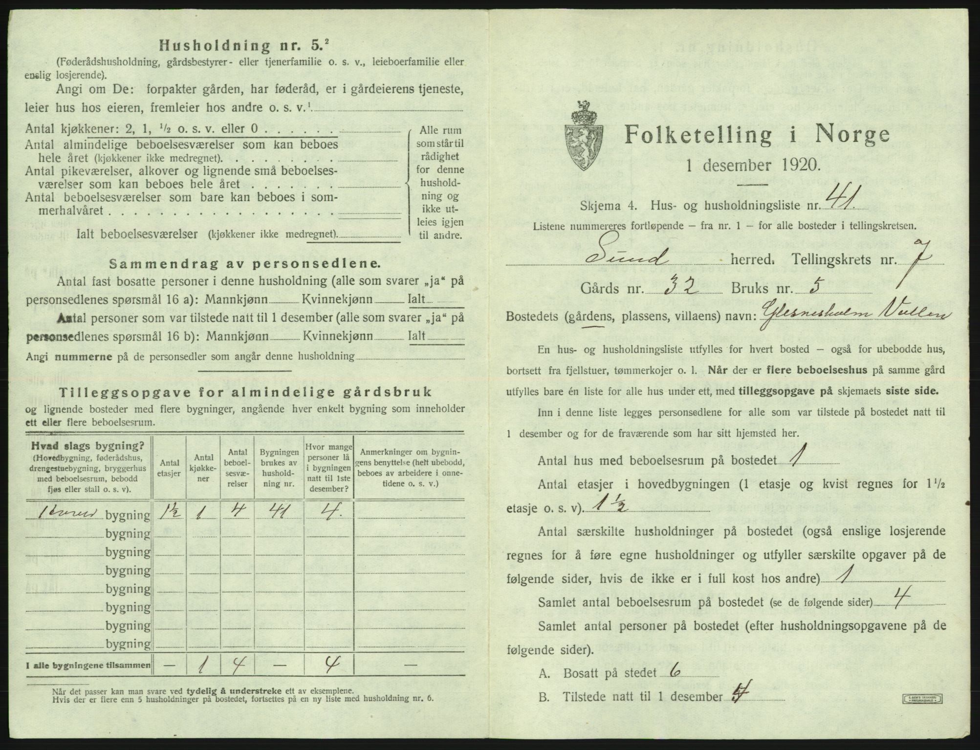 SAB, 1920 census for Sund, 1920, p. 672