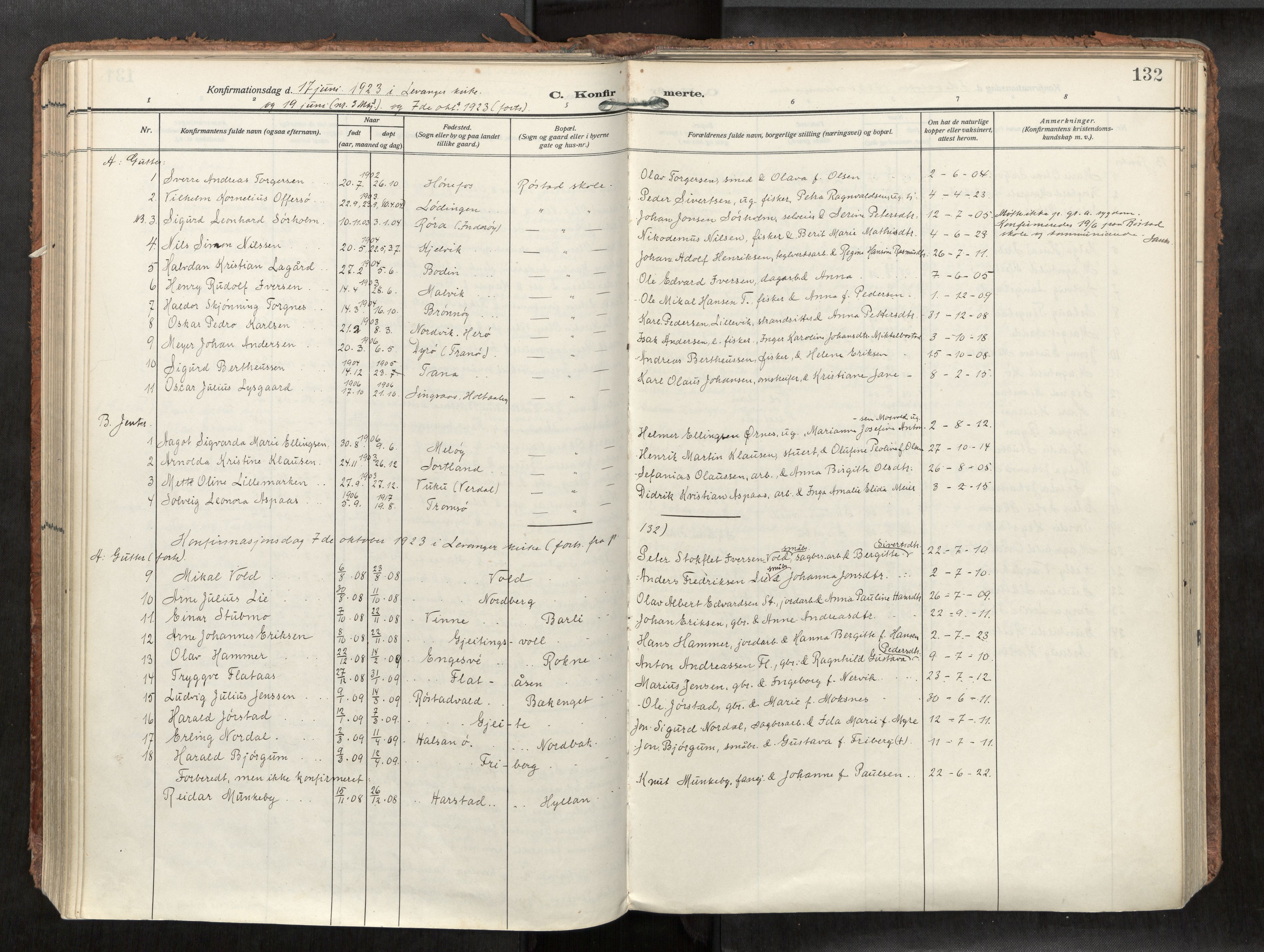 Levanger sokneprestkontor, SAT/A-1301/2/H/Haa/L0002: Parish register (official) no. 2, 1912-1935, p. 132