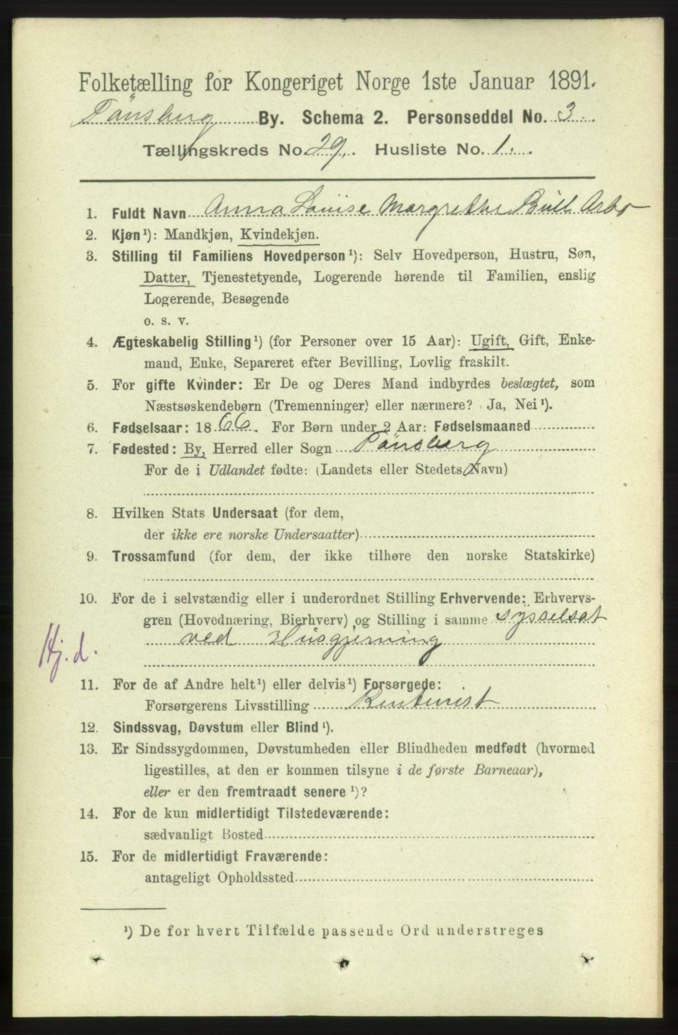 RA, 1891 census for 0705 Tønsberg, 1891, p. 7071