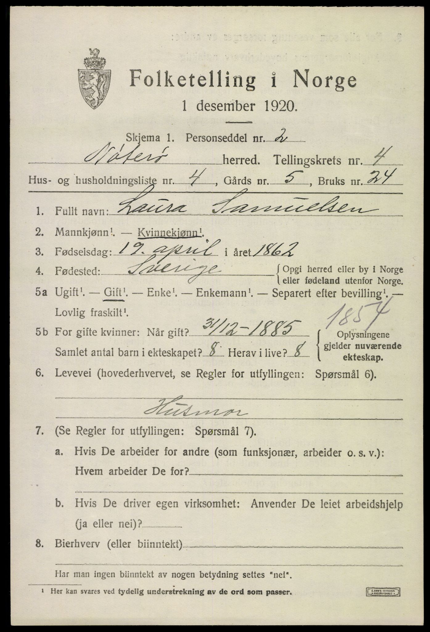 SAKO, 1920 census for Nøtterøy, 1920, p. 6703