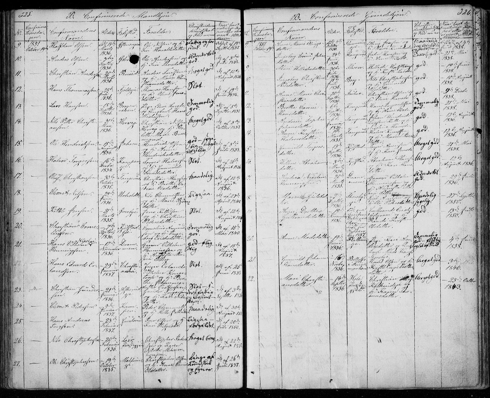 Modum kirkebøker, AV/SAKO-A-234/F/Fa/L0008: Parish register (official) no. 8, 1851-1859, p. 325-326