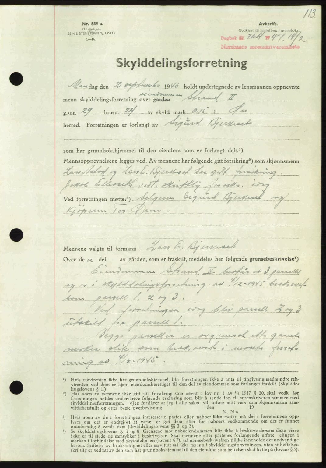 Nordmøre sorenskriveri, AV/SAT-A-4132/1/2/2Ca: Mortgage book no. A104, 1947-1947, Diary no: : 364/1947