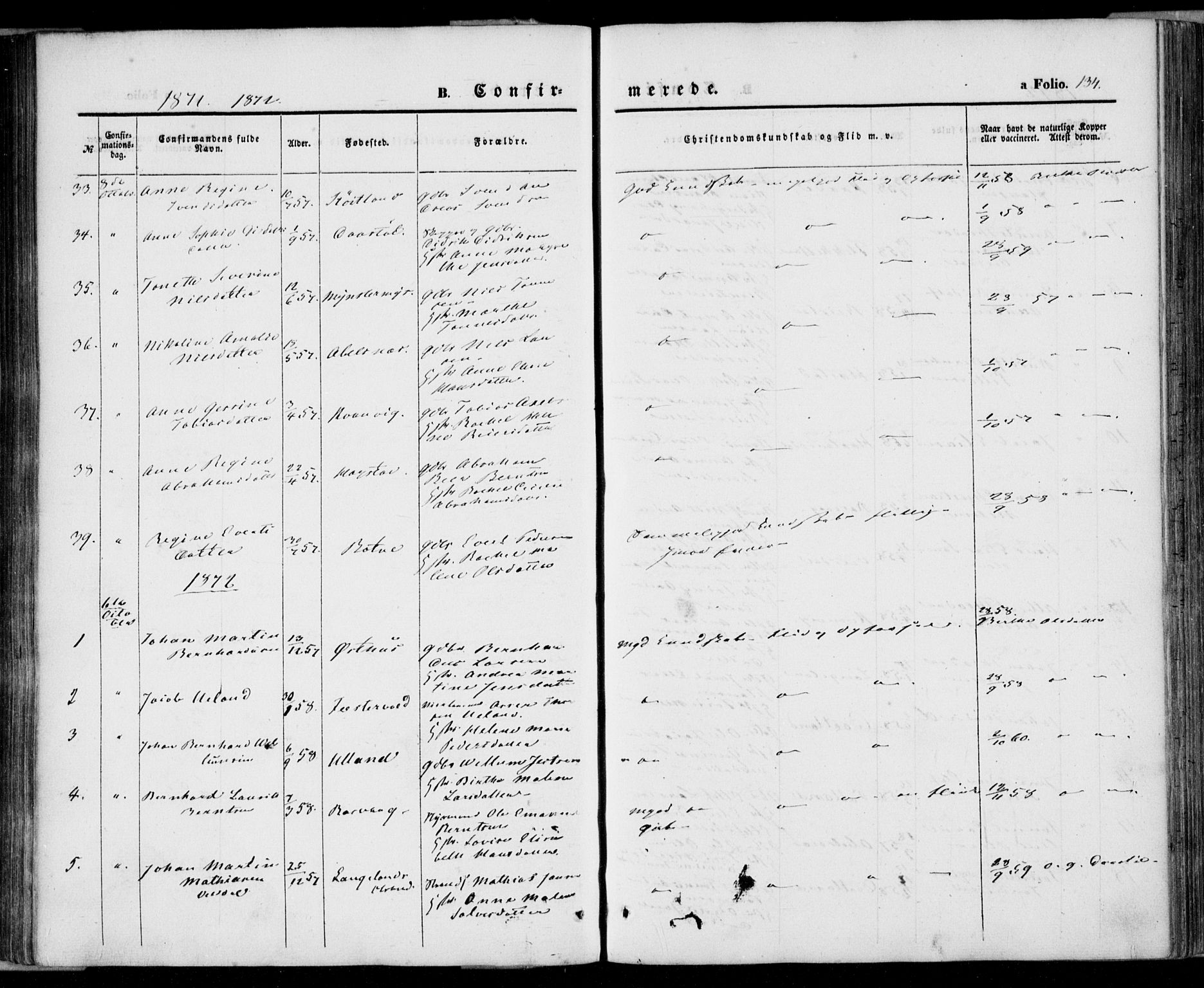 Flekkefjord sokneprestkontor, AV/SAK-1111-0012/F/Fa/Fab/L0004: Parish register (official) no. A 4, 1850-1875, p. 134