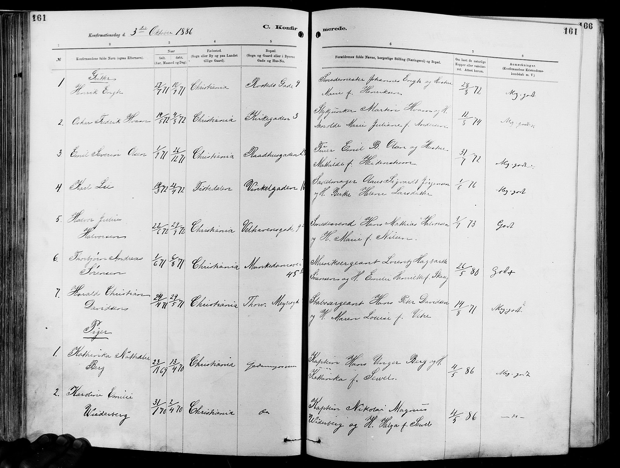 Garnisonsmenigheten Kirkebøker, AV/SAO-A-10846/F/Fa/L0012: Parish register (official) no. 12, 1880-1893, p. 161