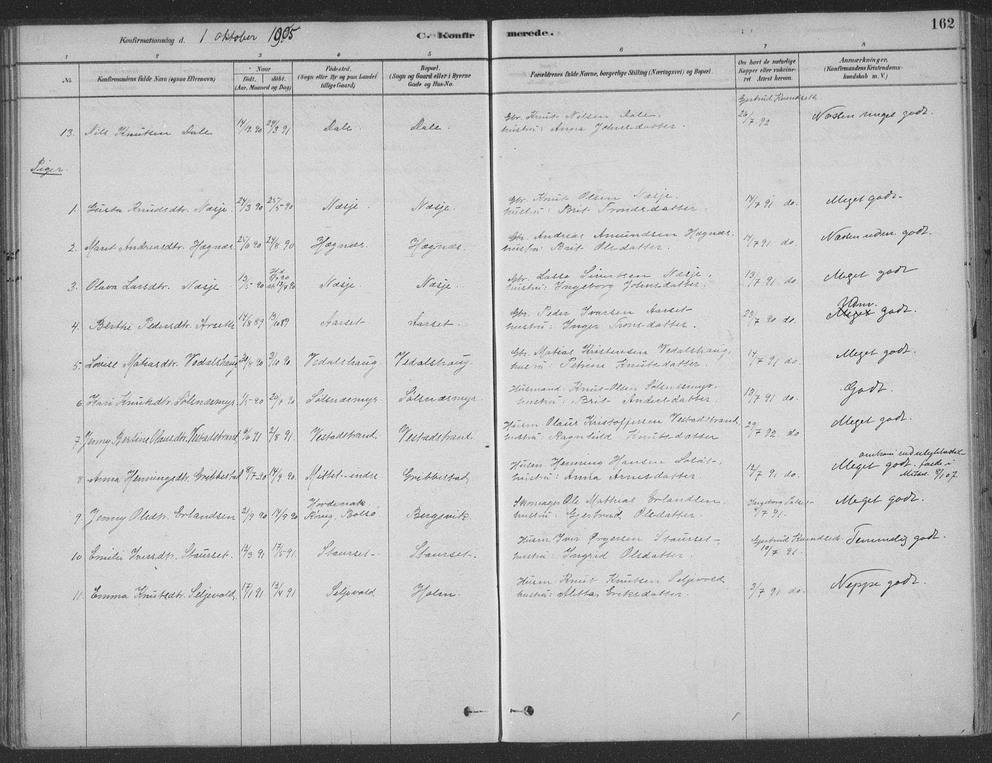 Ministerialprotokoller, klokkerbøker og fødselsregistre - Møre og Romsdal, AV/SAT-A-1454/547/L0604: Parish register (official) no. 547A06, 1878-1906, p. 162