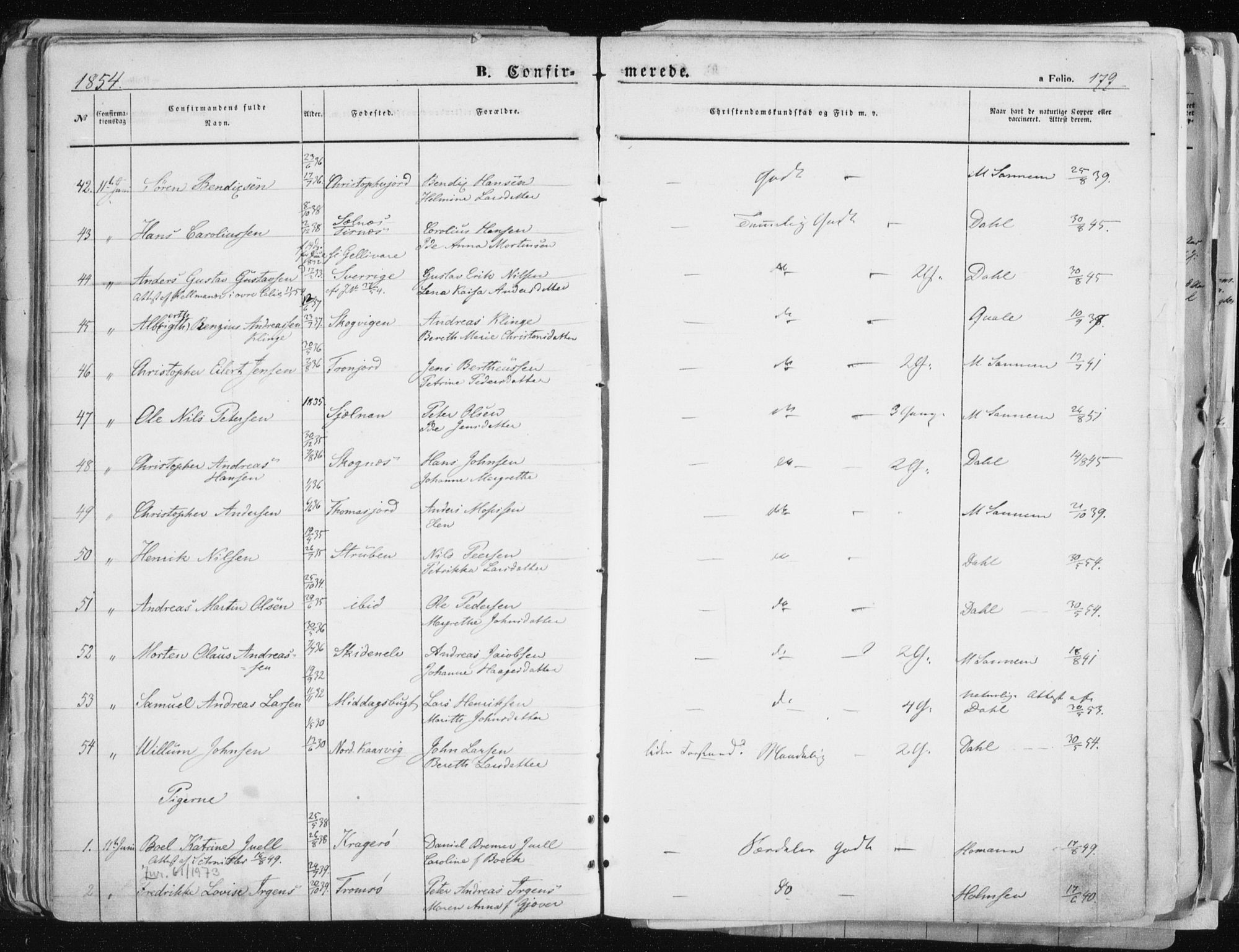 Tromsø sokneprestkontor/stiftsprosti/domprosti, SATØ/S-1343/G/Ga/L0010kirke: Parish register (official) no. 10, 1848-1855, p. 179