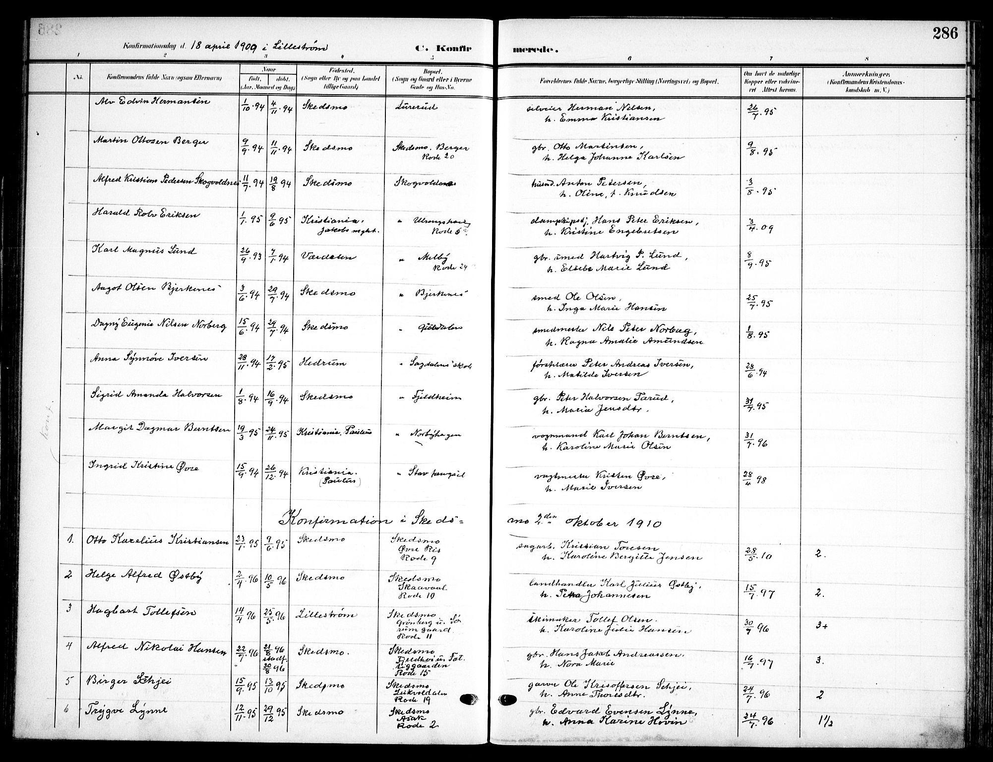 Skedsmo prestekontor Kirkebøker, AV/SAO-A-10033a/F/Fa/L0015: Parish register (official) no. I 15, 1902-1917, p. 286