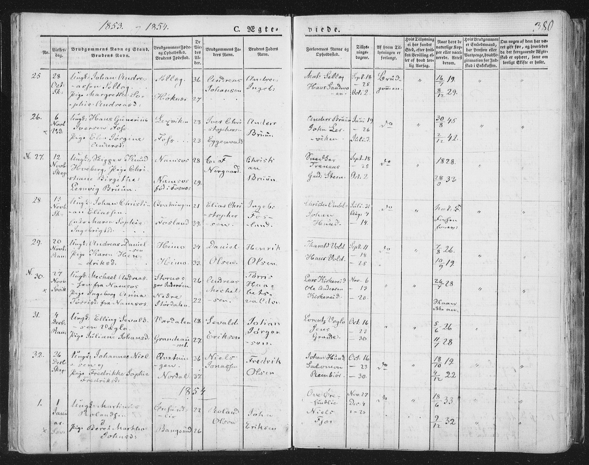 Ministerialprotokoller, klokkerbøker og fødselsregistre - Nord-Trøndelag, SAT/A-1458/764/L0552: Parish register (official) no. 764A07b, 1824-1865, p. 380
