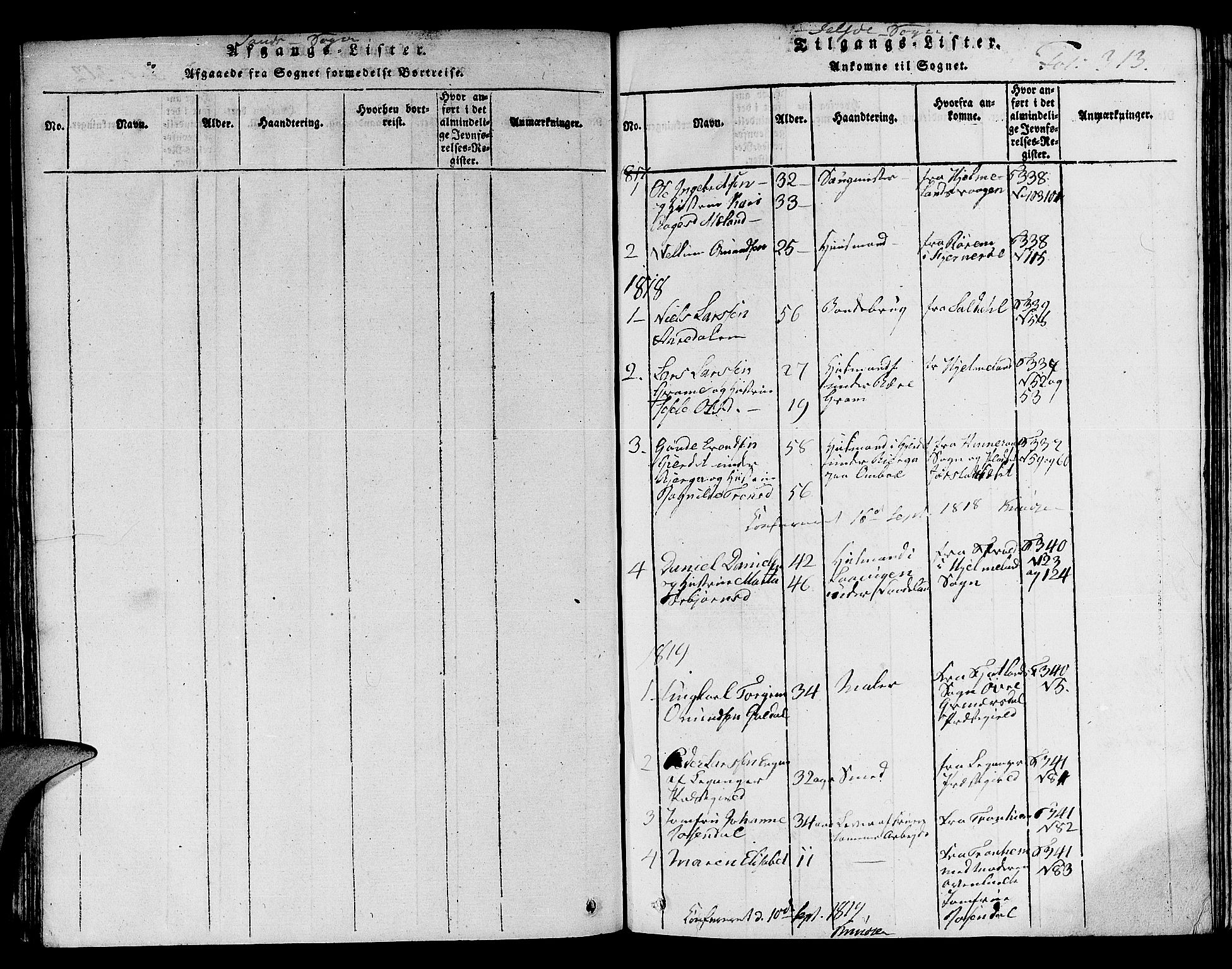 Jelsa sokneprestkontor, SAST/A-101842/01/V: Parish register (copy) no. B 1 /1, 1816-1828, p. 313