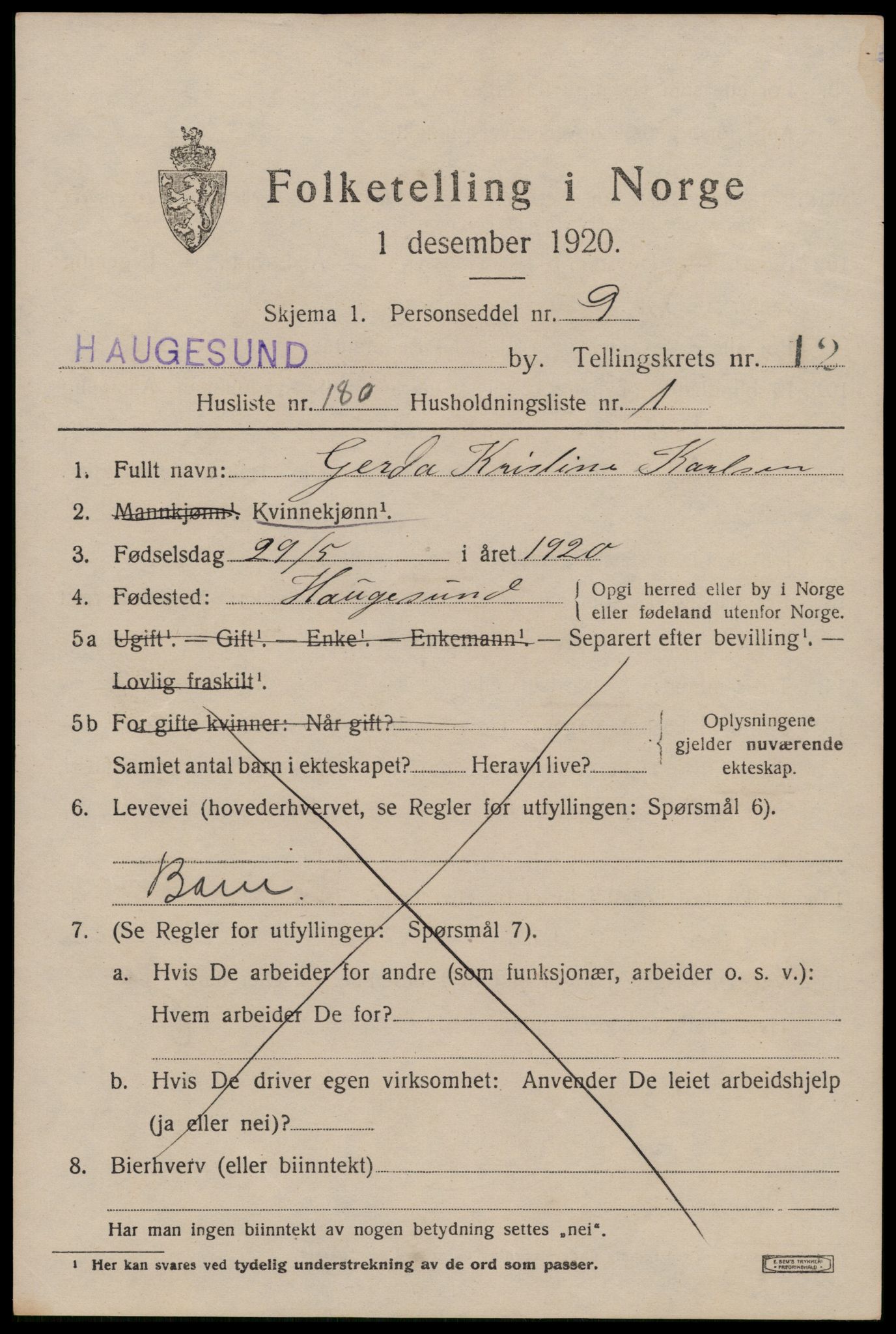 SAST, 1920 census for Haugesund, 1920, p. 41447