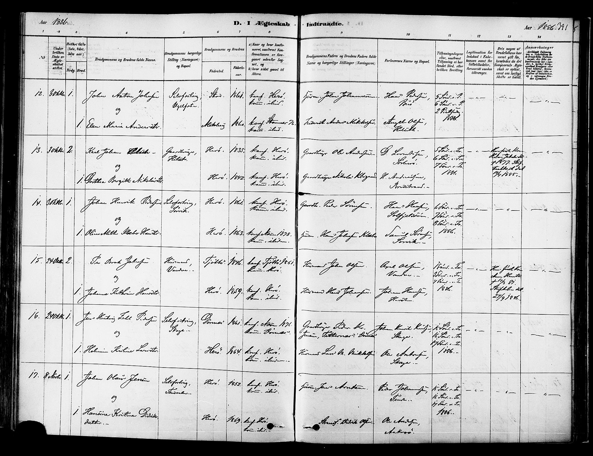 Ministerialprotokoller, klokkerbøker og fødselsregistre - Nordland, AV/SAT-A-1459/834/L0507: Parish register (official) no. 834A05, 1878-1892, p. 391