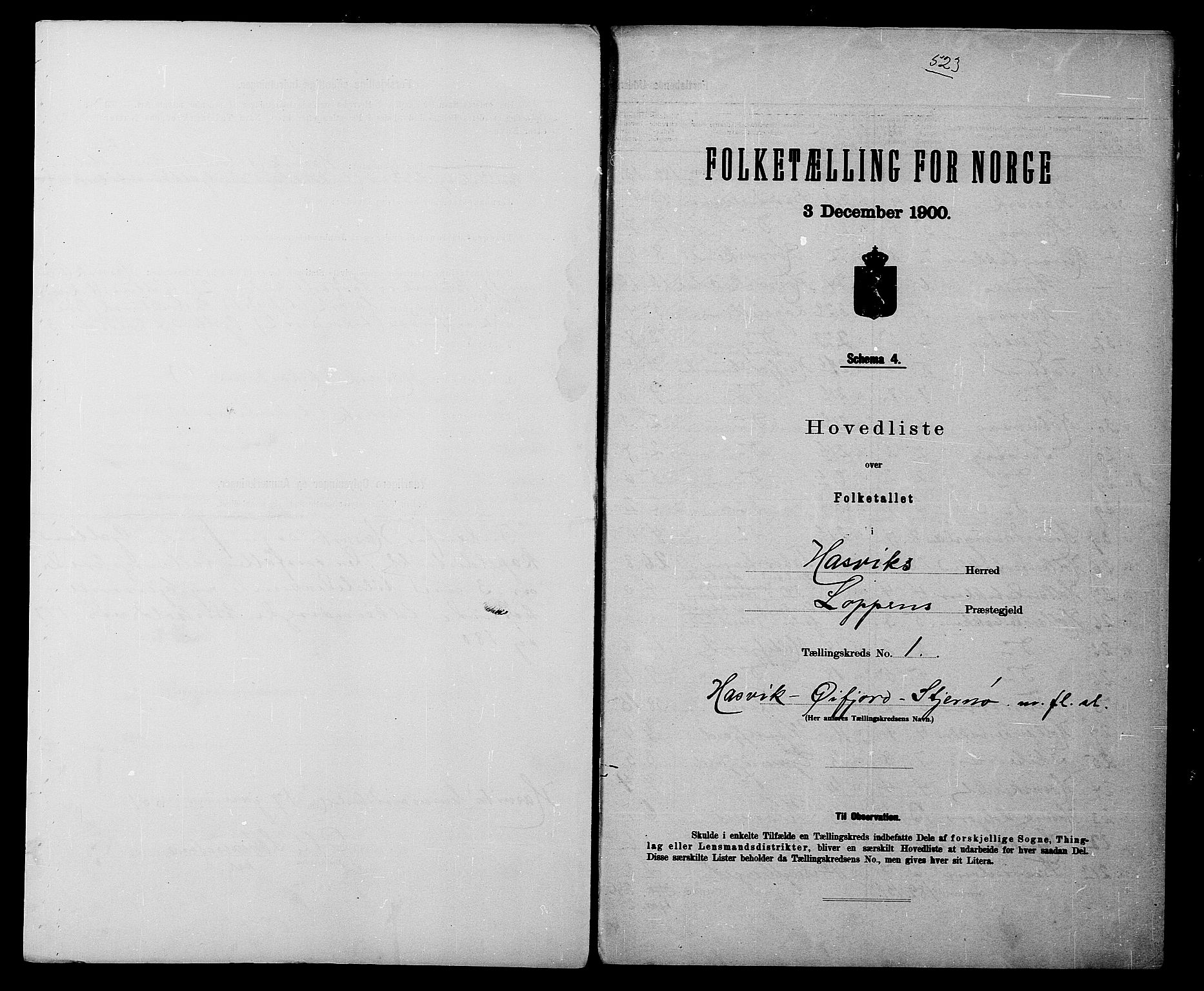 SATØ, 1900 census for Hasvik, 1900, p. 4