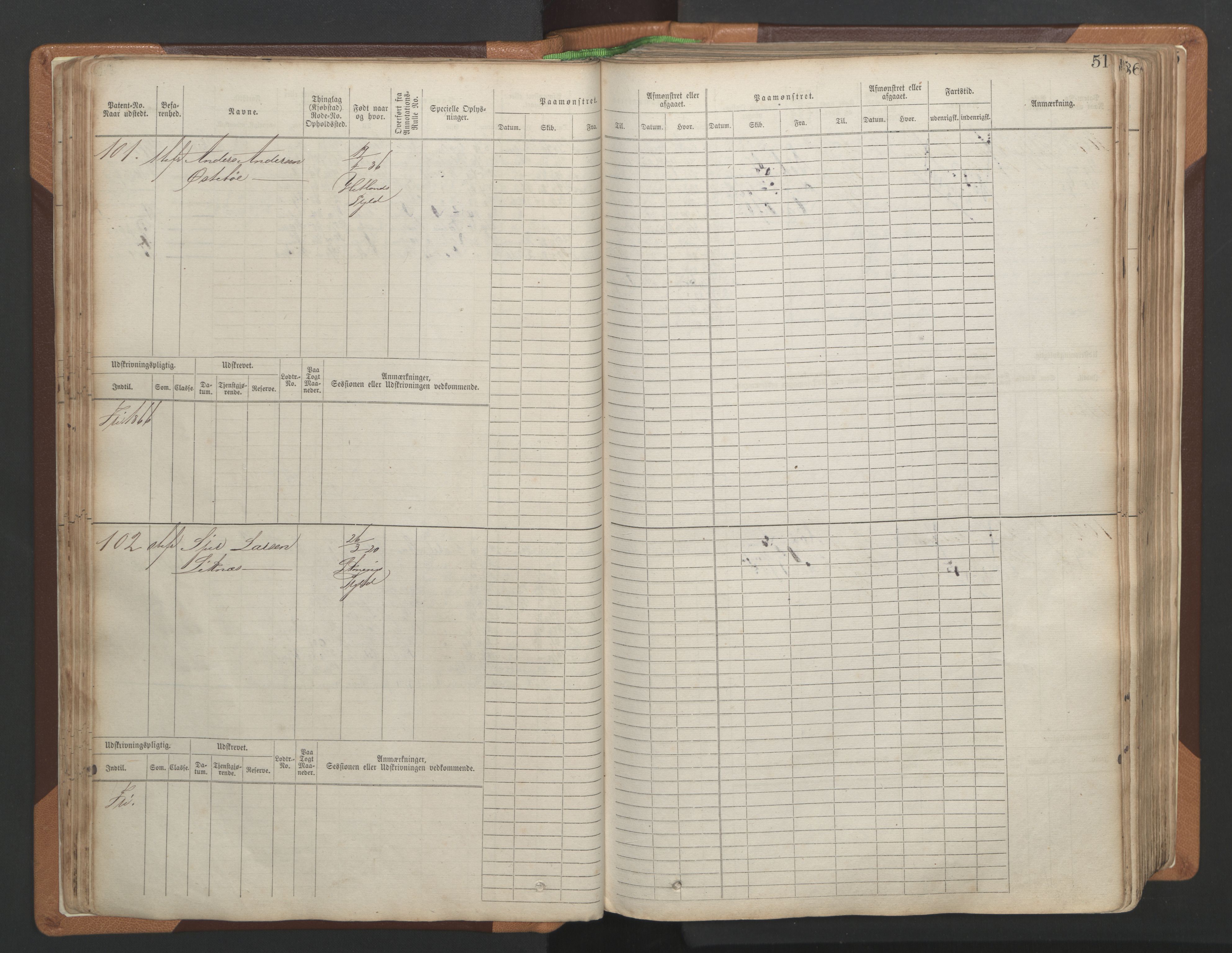 Stavanger sjømannskontor, AV/SAST-A-102006/F/Fb/Fbb/L0004: Sjøfartshovedrulle, patentnr. 1-792 (del 1), 1869-1880, p. 55