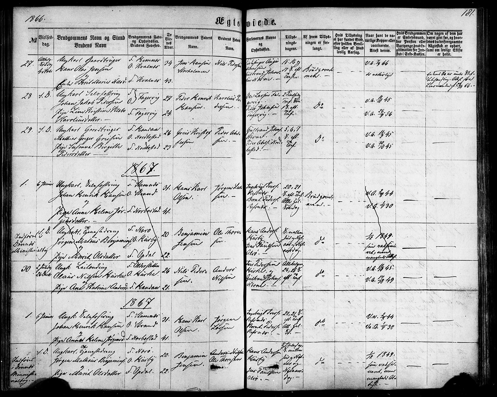 Ministerialprotokoller, klokkerbøker og fødselsregistre - Nordland, AV/SAT-A-1459/838/L0551: Parish register (official) no. 838A09, 1864-1880, p. 181