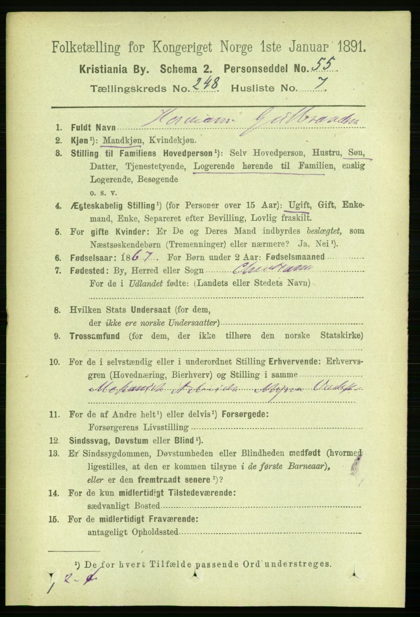 RA, 1891 census for 0301 Kristiania, 1891, p. 151354