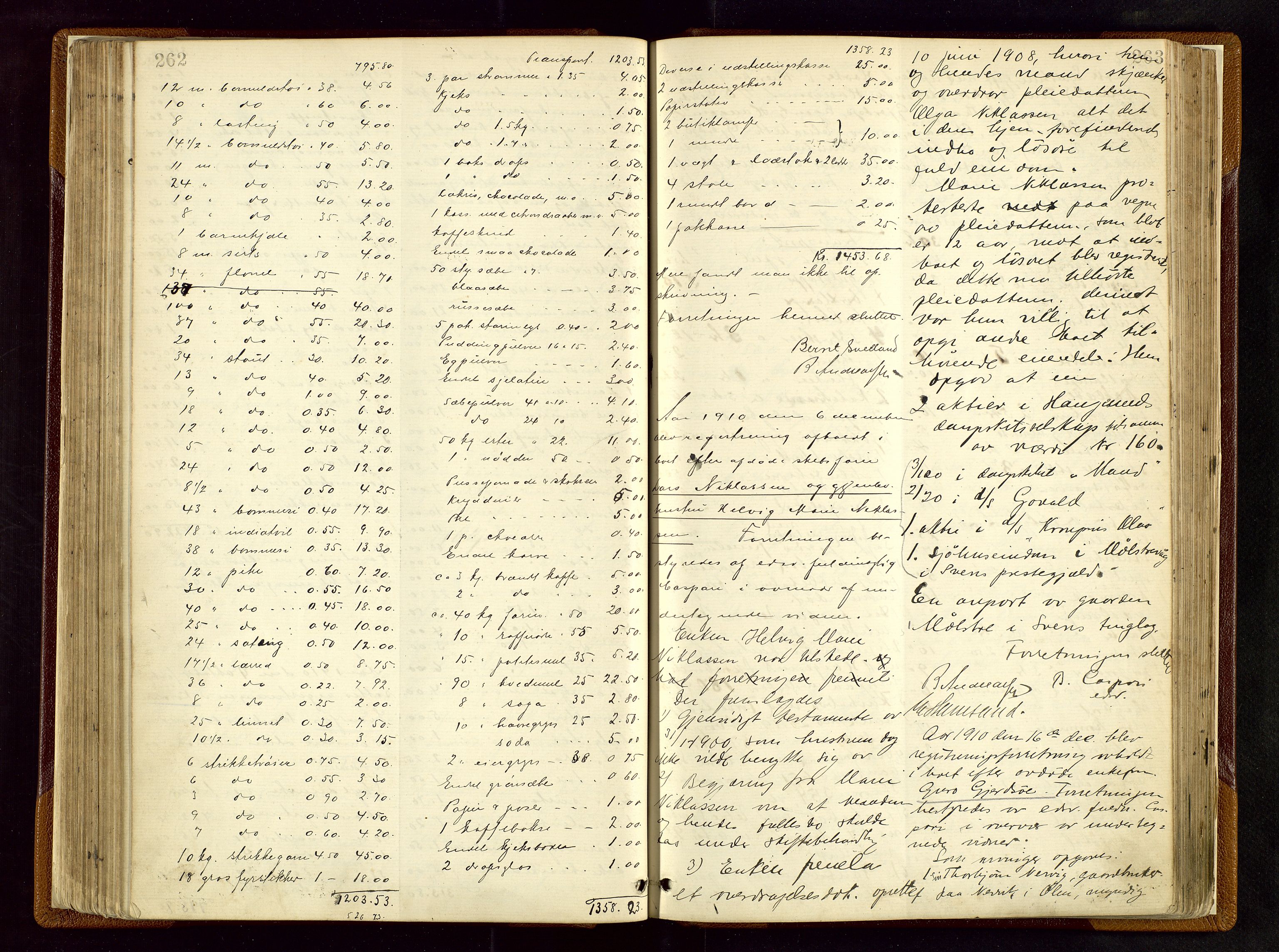 Haugesund tingrett, SAST/A-101415/01/IV/IVB/L0003: Skifteregistreringsprotokoll, med register, 1898-1914, p. 262-263