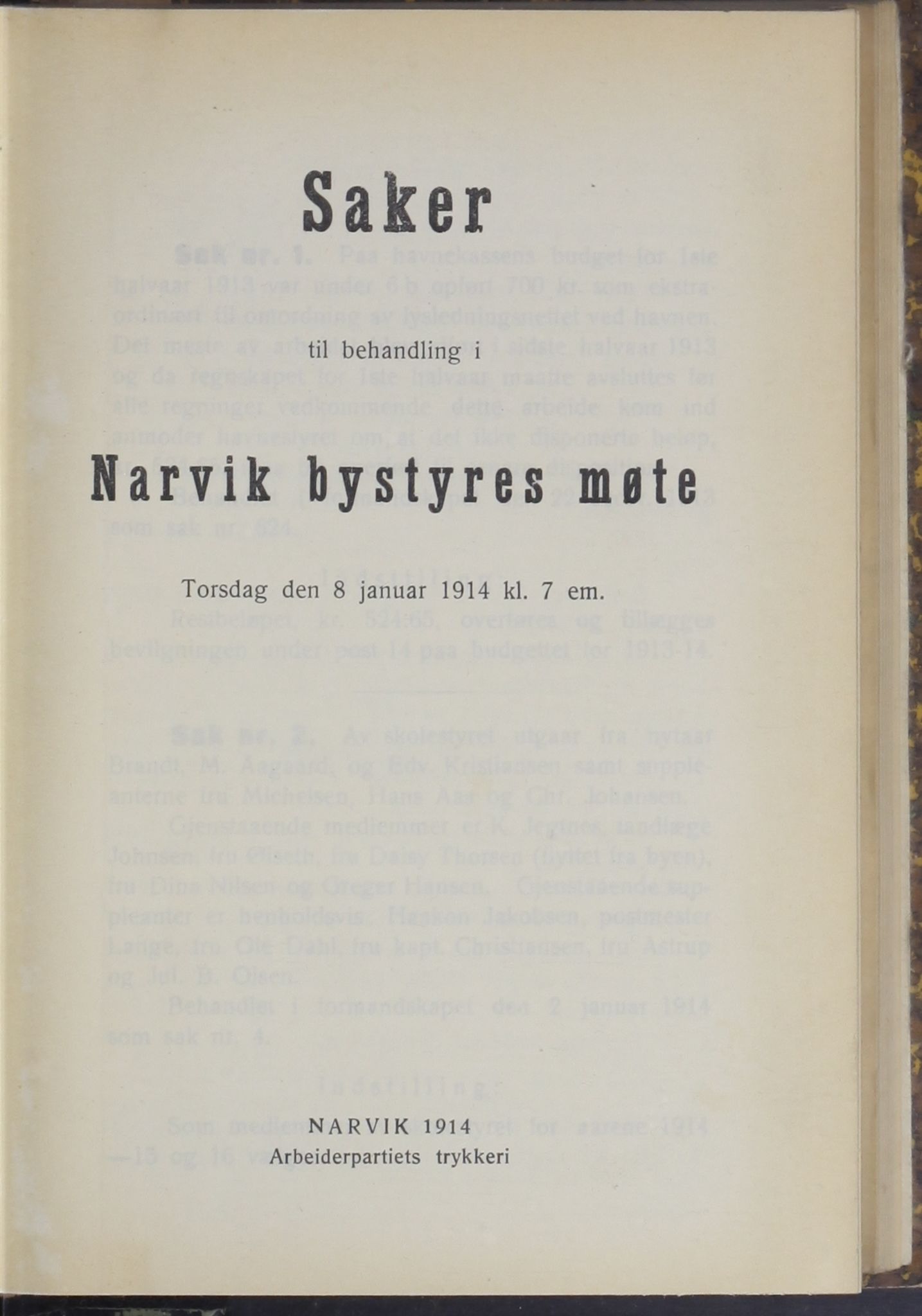 Narvik kommune. Formannskap , AIN/K-18050.150/A/Ab/L0004: Møtebok, 1914