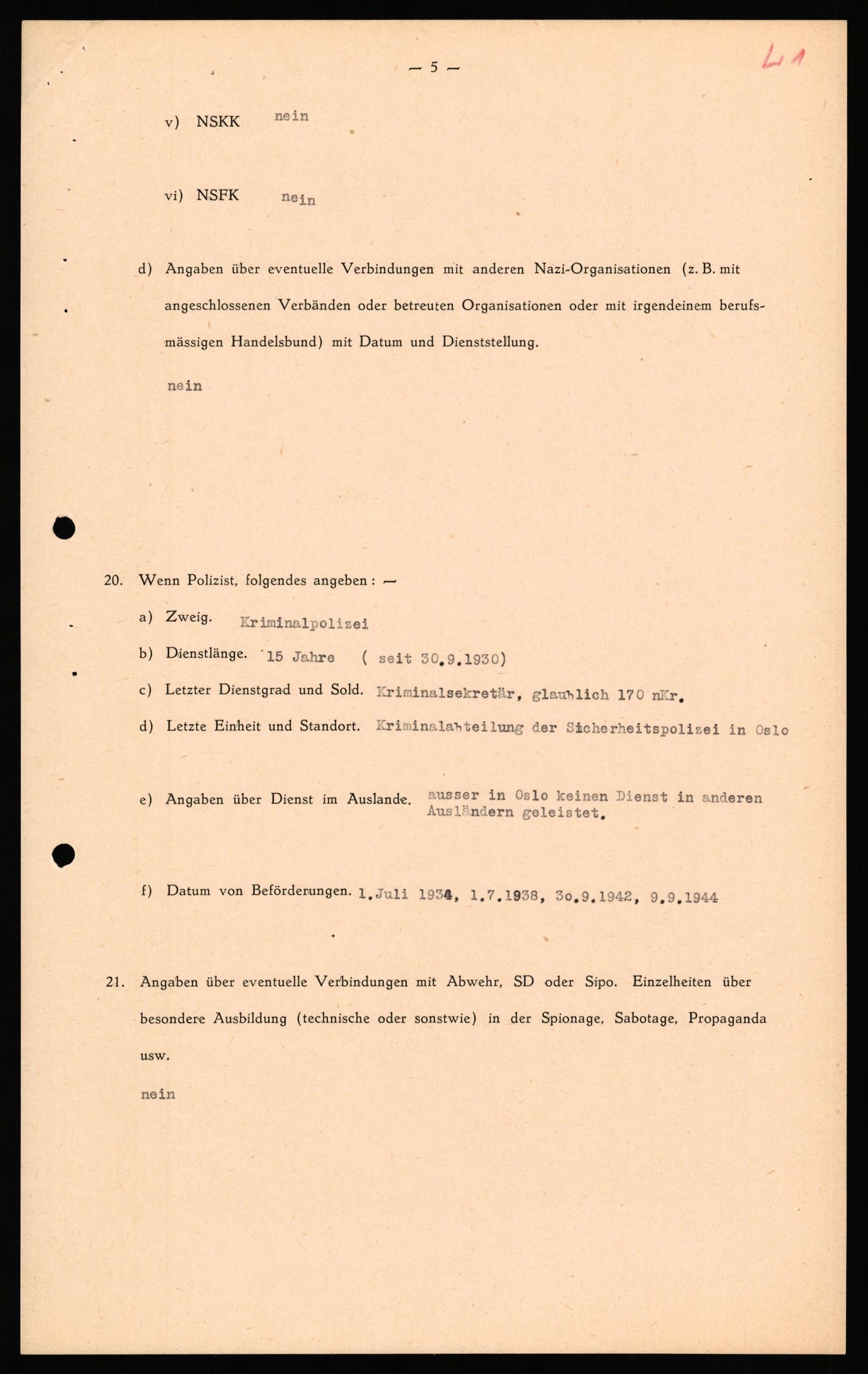 Forsvaret, Forsvarets overkommando II, AV/RA-RAFA-3915/D/Db/L0039: CI Questionaires. Tyske okkupasjonsstyrker i Norge. Østerrikere., 1945-1946, p. 233