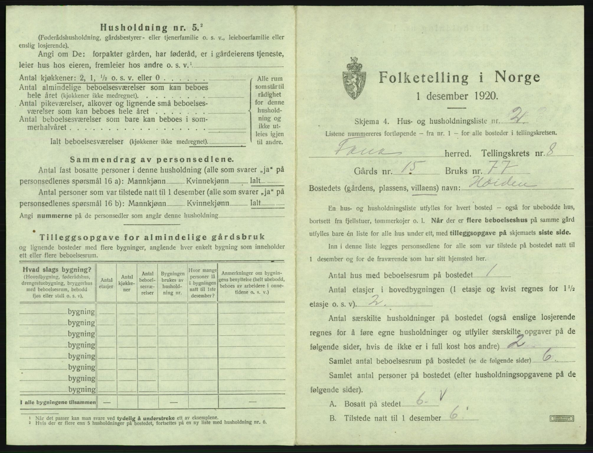 SAB, 1920 census for Fana, 1920, p. 1351