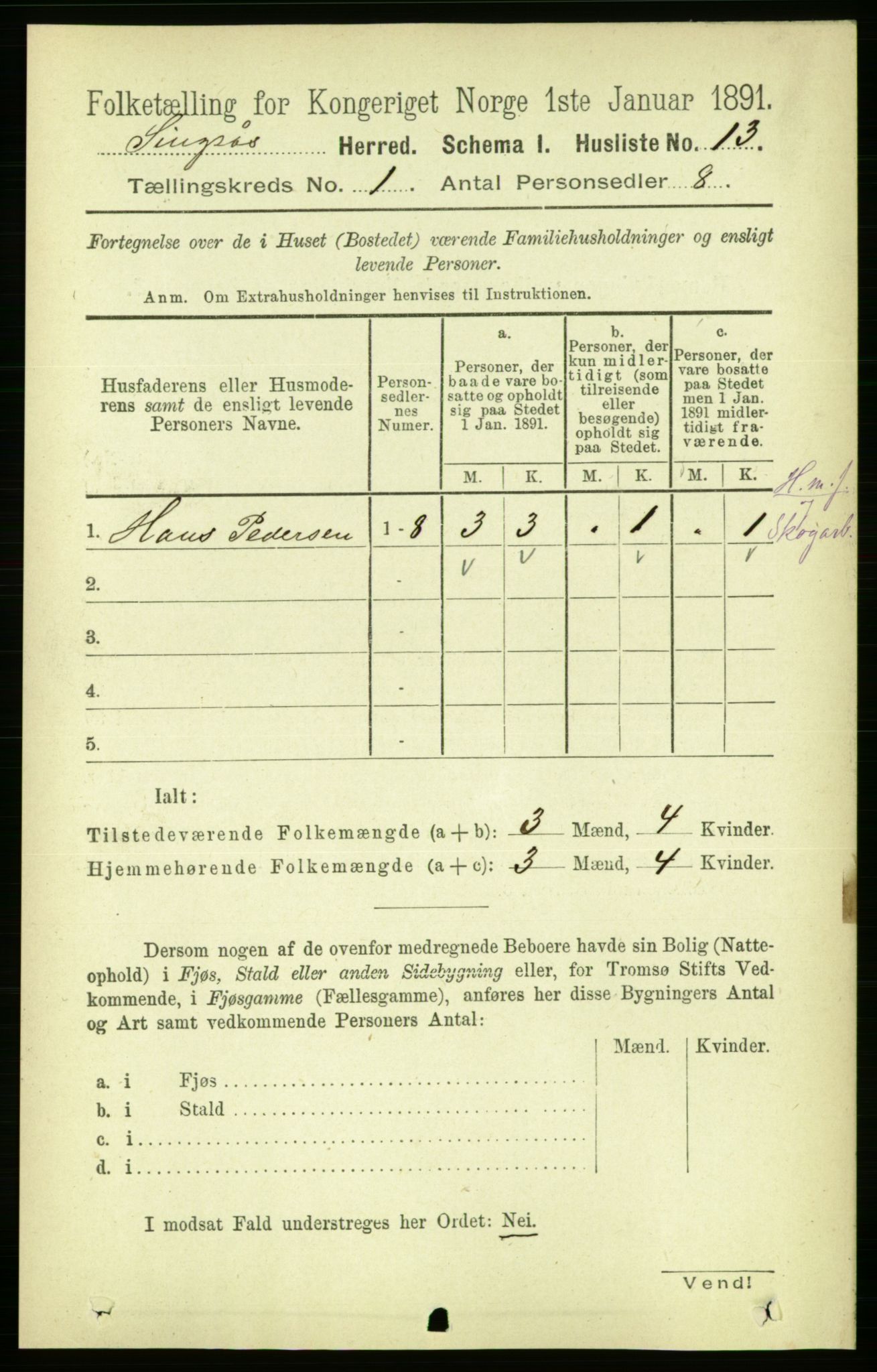 RA, 1891 census for 1646 Singsås, 1891, p. 42