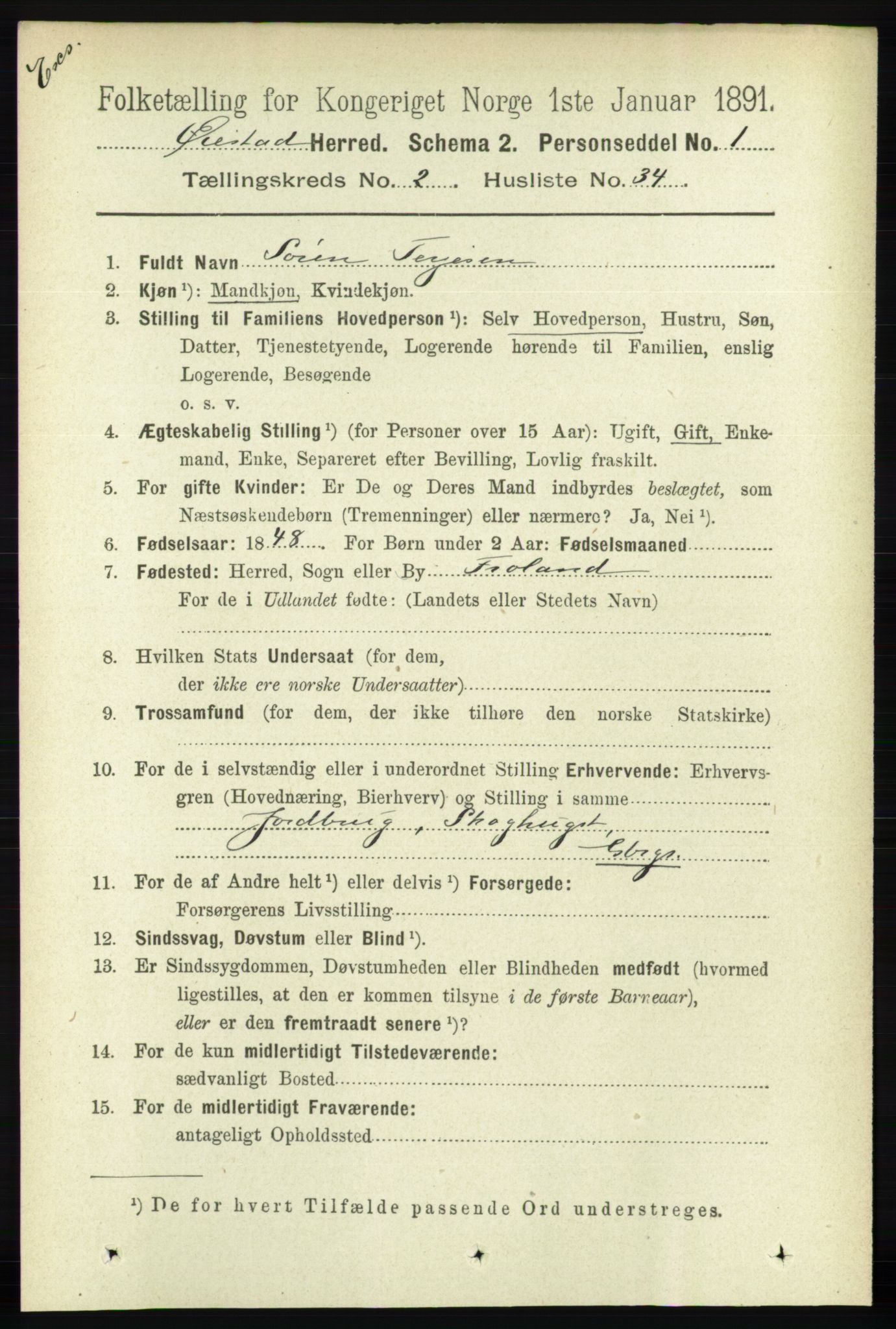 RA, Census 1891 for Nedenes amt: Gjenparter av personsedler for beslektede ektefeller, menn, 1891, p. 624