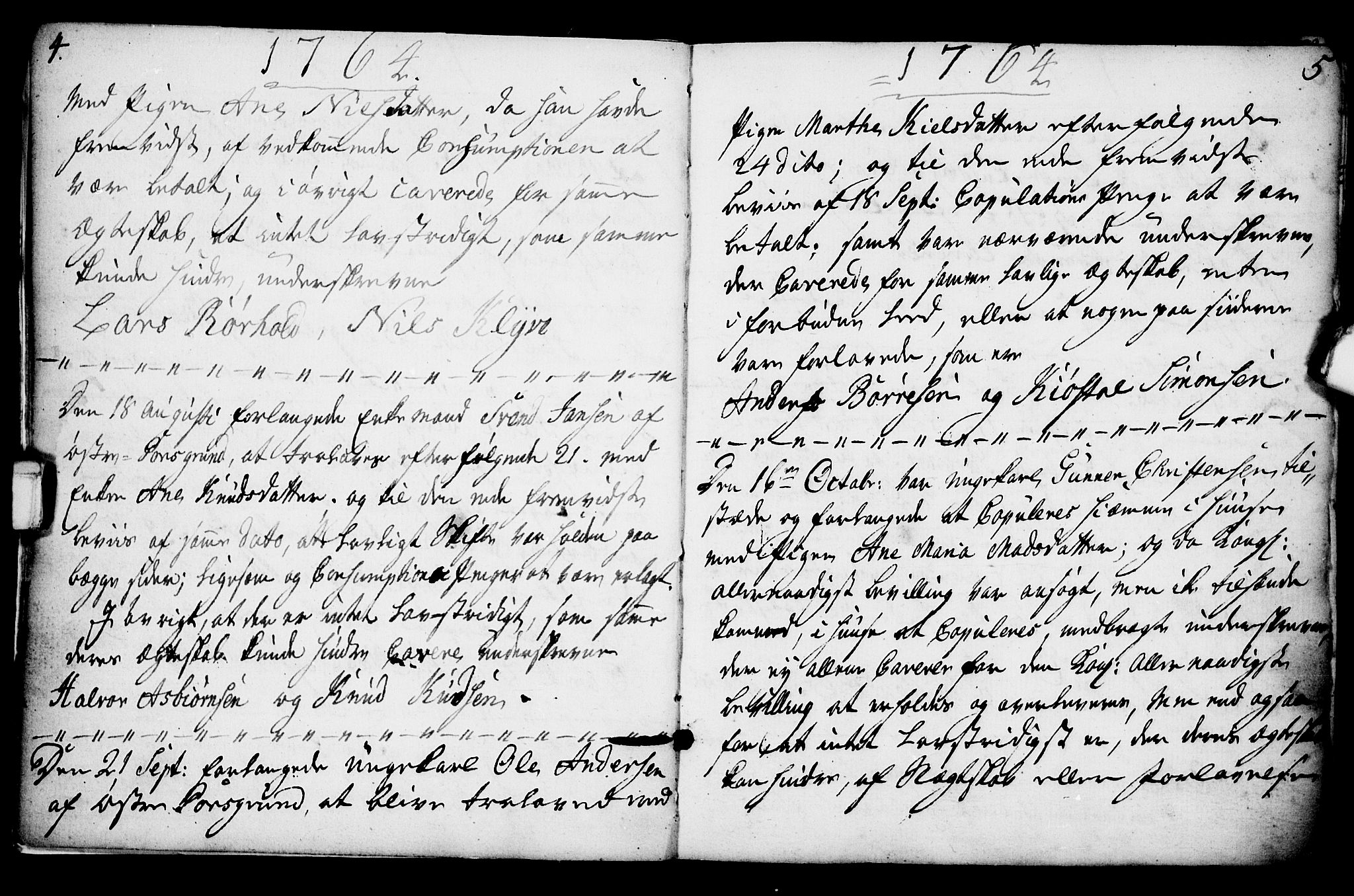 Porsgrunn kirkebøker , AV/SAKO-A-104/F/Fa/L0003: Parish register (official) no. 3, 1764-1814, p. 4-5