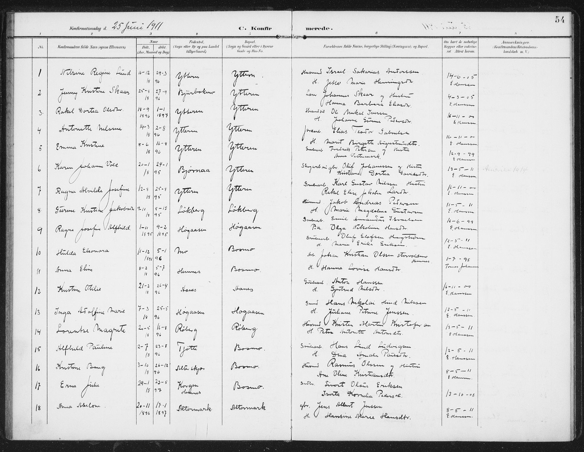 Ministerialprotokoller, klokkerbøker og fødselsregistre - Nordland, AV/SAT-A-1459/827/L0403: Parish register (official) no. 827A15, 1903-1912, p. 54