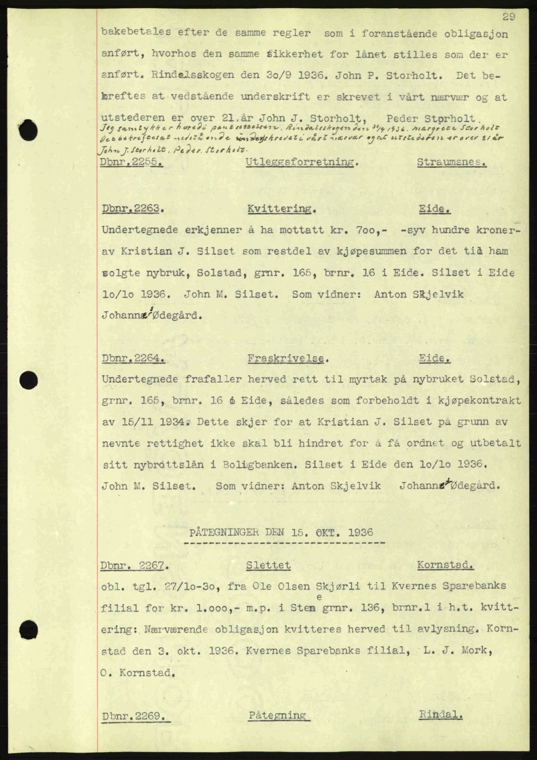 Nordmøre sorenskriveri, AV/SAT-A-4132/1/2/2Ca: Mortgage book no. C80, 1936-1939, Diary no: : 2263/1936