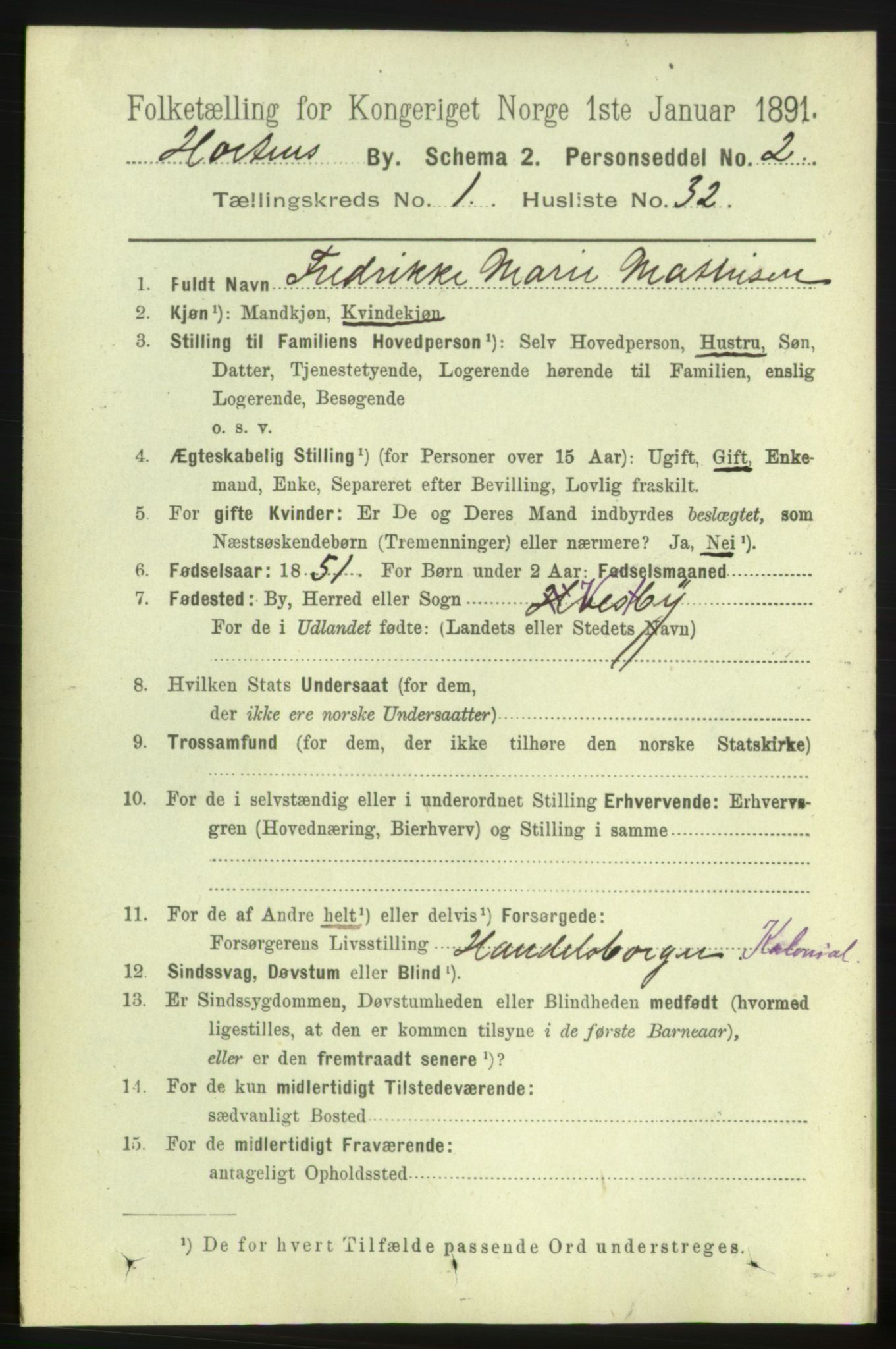 RA, 1891 census for 0703 Horten, 1891, p. 1833