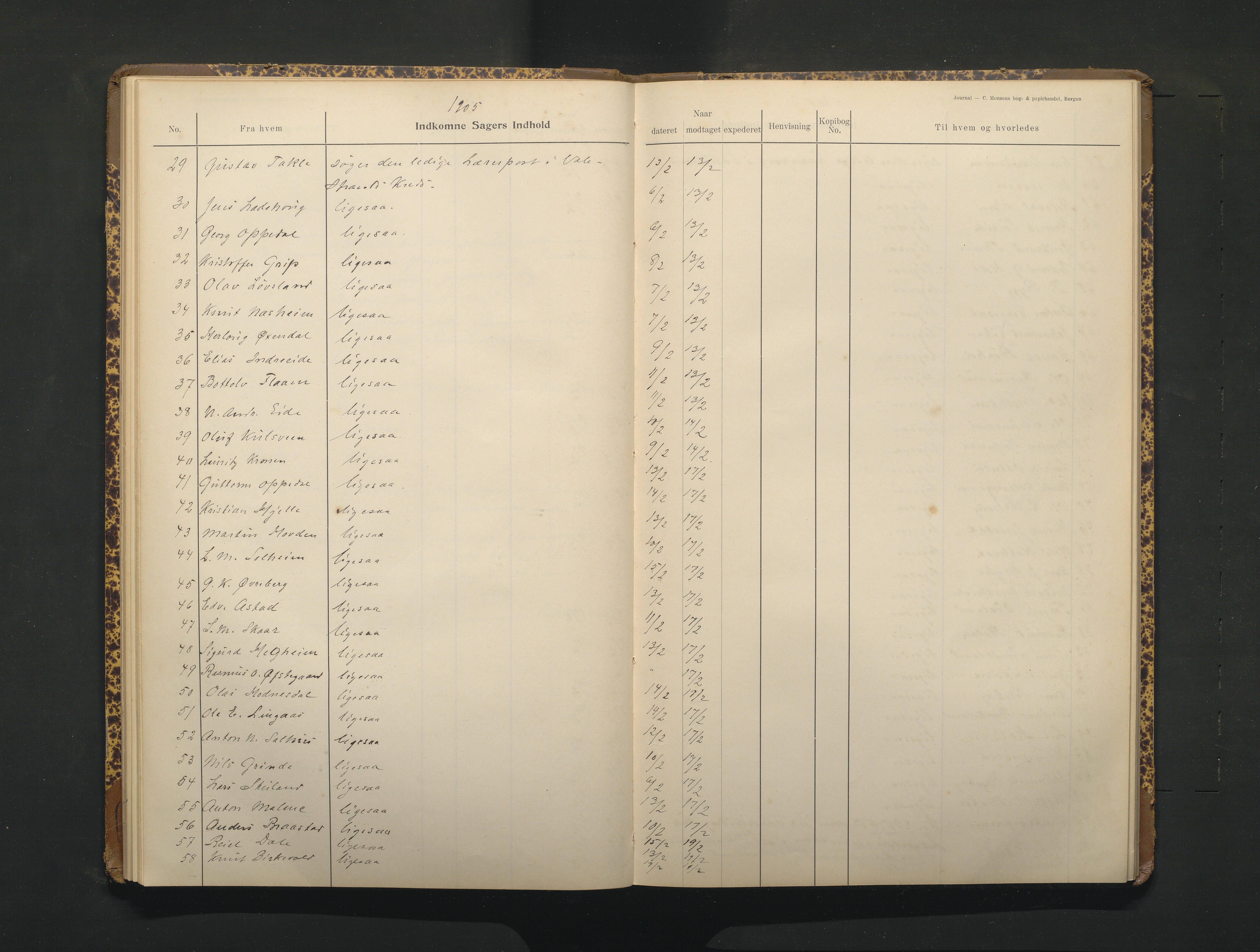 Hamre kommune. Skulestyret, IKAH/1254-211/C/Ca/L0003: Postjournal for Hamre skulestyre, 1901-1916