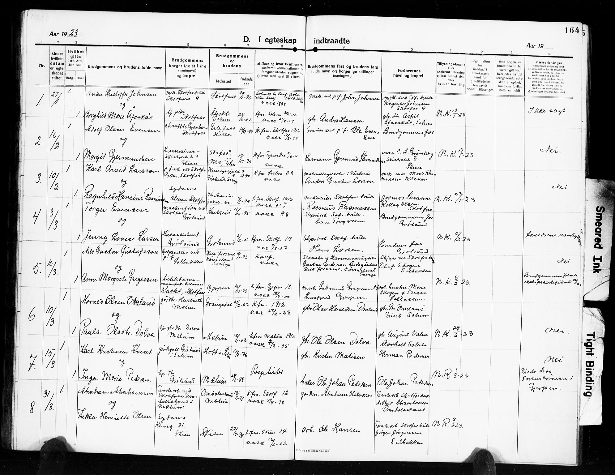 Solum kirkebøker, AV/SAKO-A-306/G/Gb/L0006: Parish register (copy) no. II 6, 1915-1927, p. 164