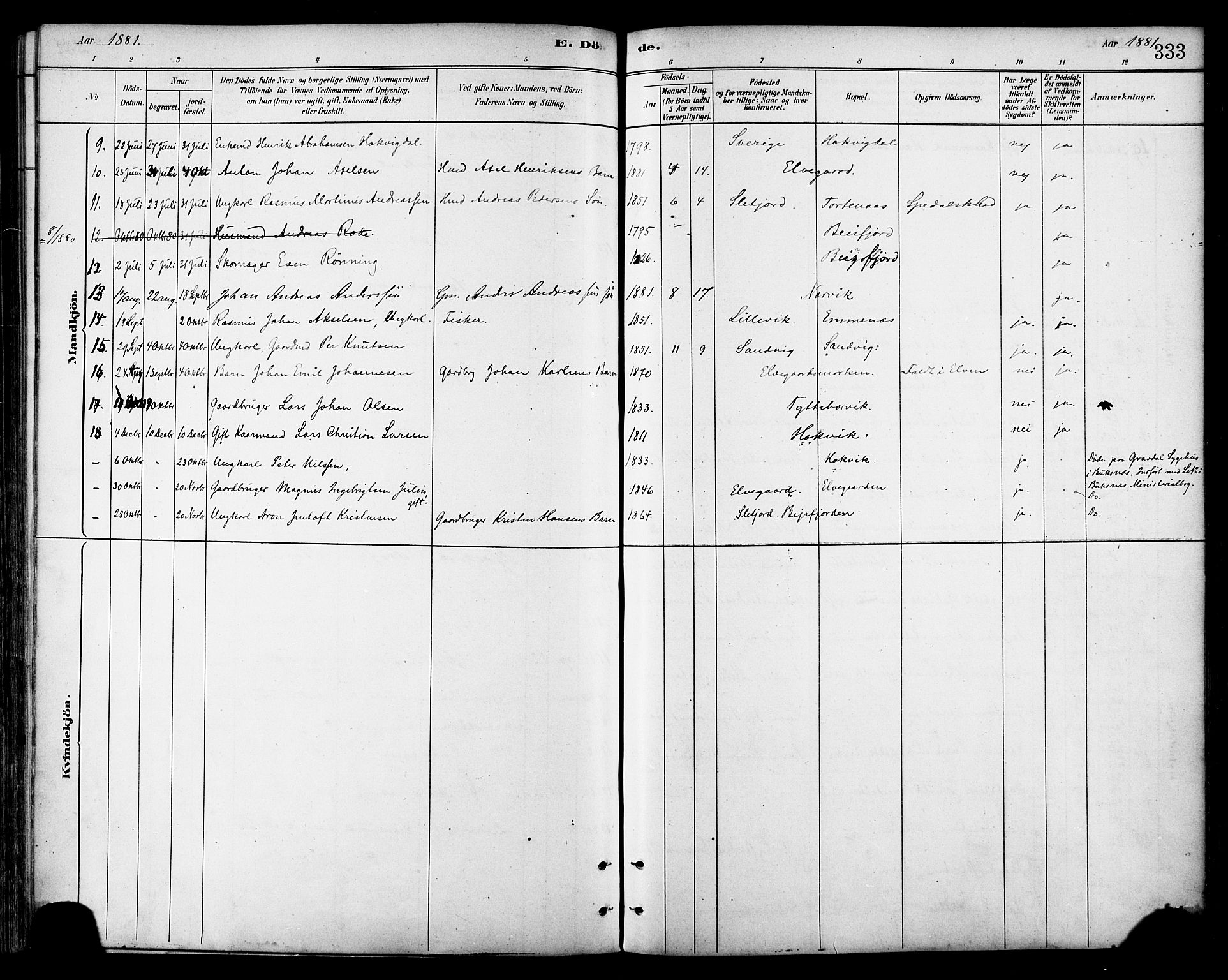 Ministerialprotokoller, klokkerbøker og fødselsregistre - Nordland, AV/SAT-A-1459/866/L0938: Parish register (official) no. 866A01, 1879-1893, p. 333