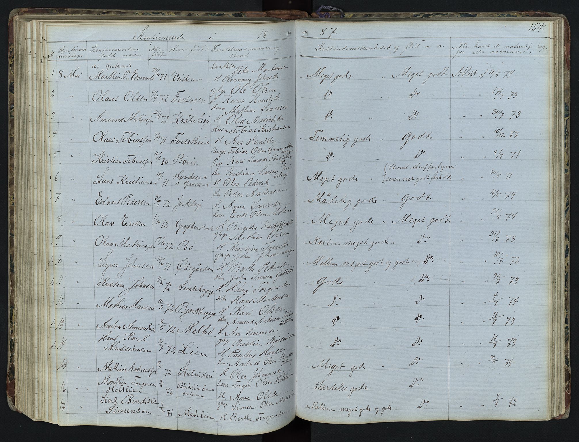 Vestre Gausdal prestekontor, AV/SAH-PREST-094/H/Ha/Hab/L0001: Parish register (copy) no. 1, 1867-1895, p. 154