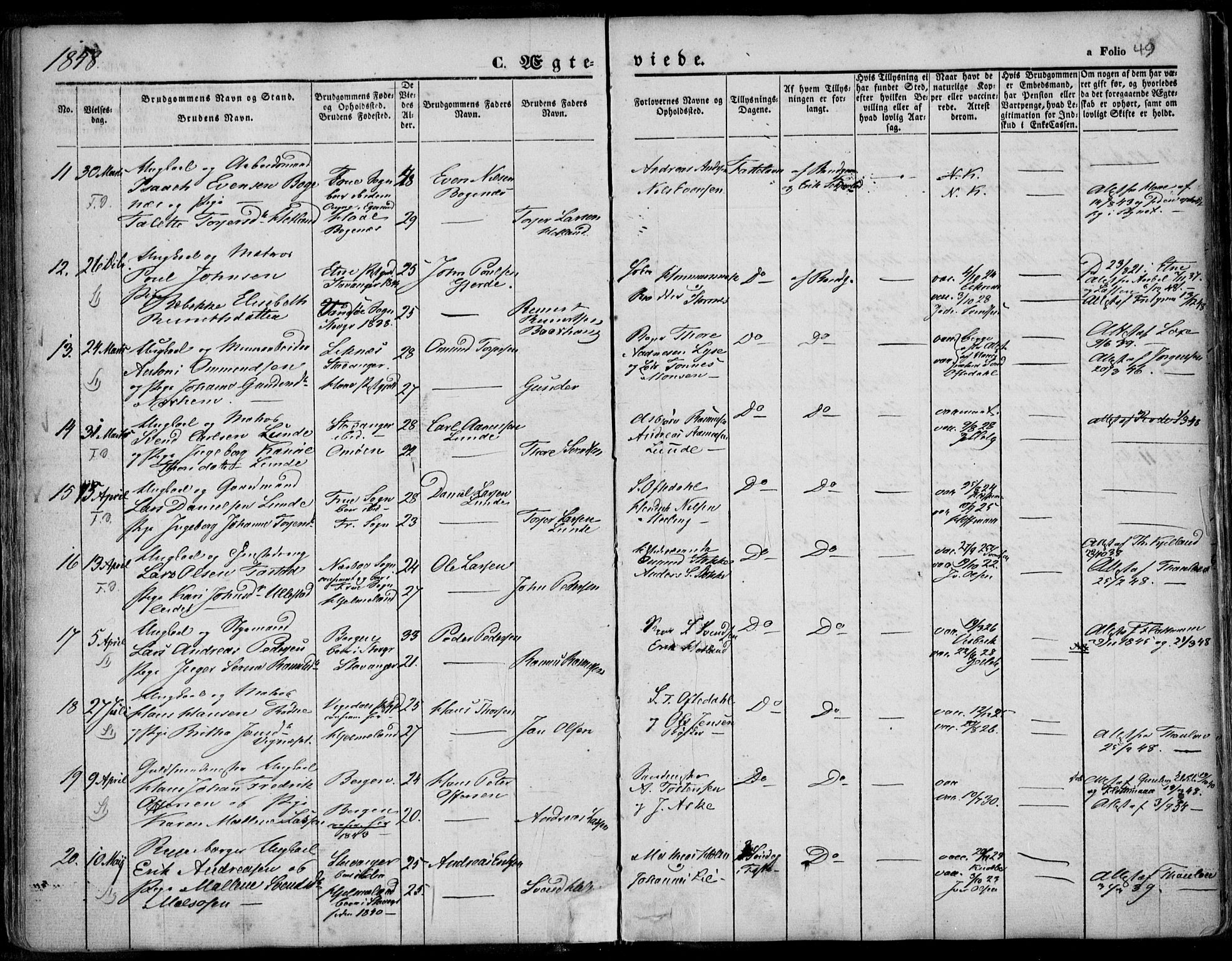 Domkirken sokneprestkontor, AV/SAST-A-101812/001/30/30BA/L0015: Parish register (official) no. A 14, 1842-1857, p. 49