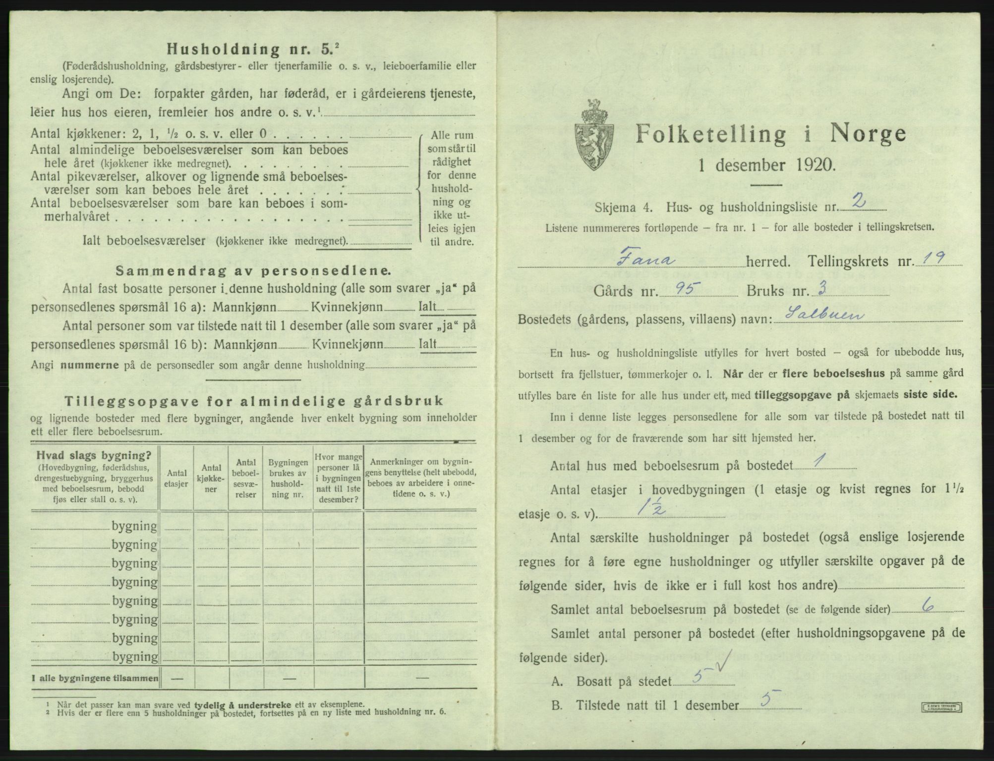 SAB, 1920 census for Fana, 1920, p. 2754