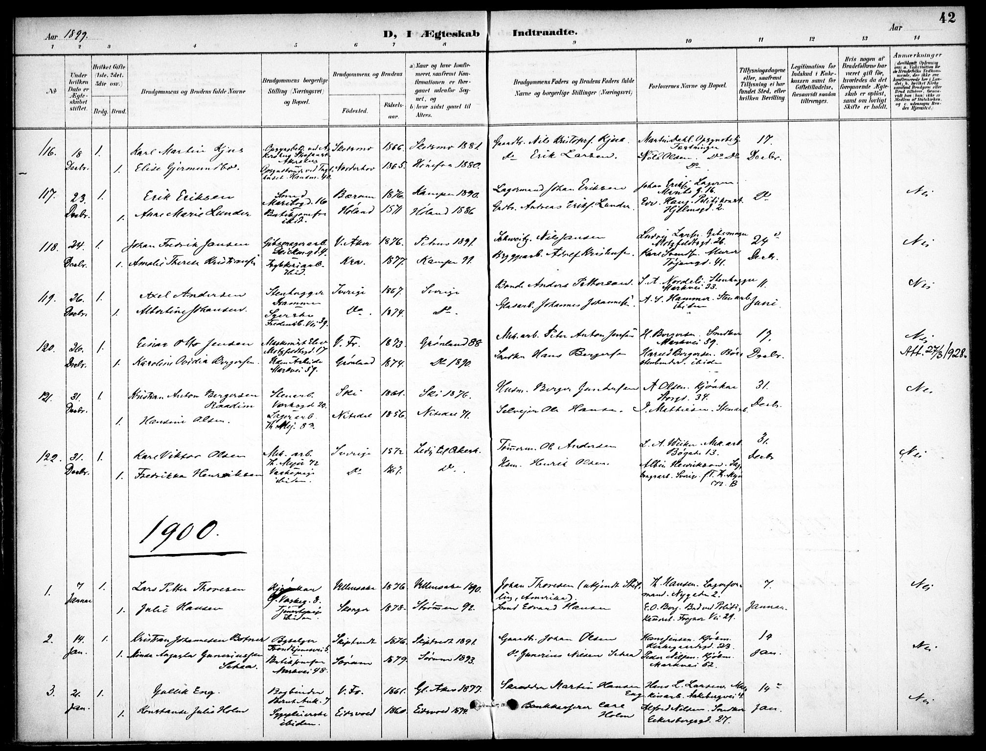 Jakob prestekontor Kirkebøker, SAO/A-10850/F/Fa/L0006: Parish register (official) no. 6, 1895-1908, p. 42